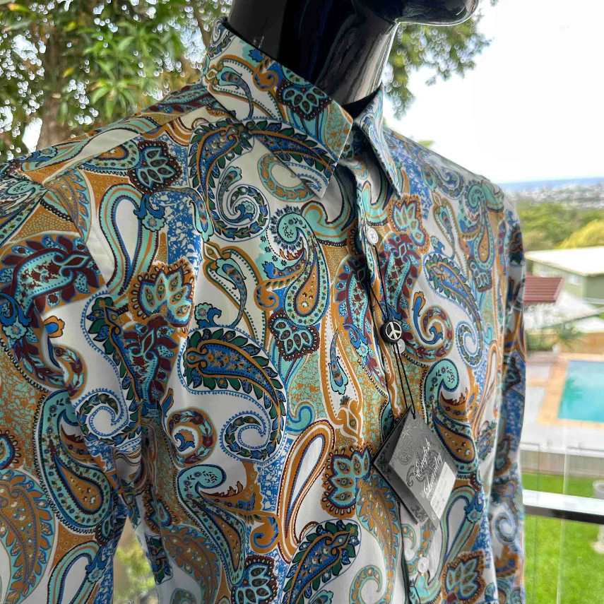 ENGLISH LAUNDRY Mens Bristol Long Sleeve Shirt in Mustard Paisley - Image 2