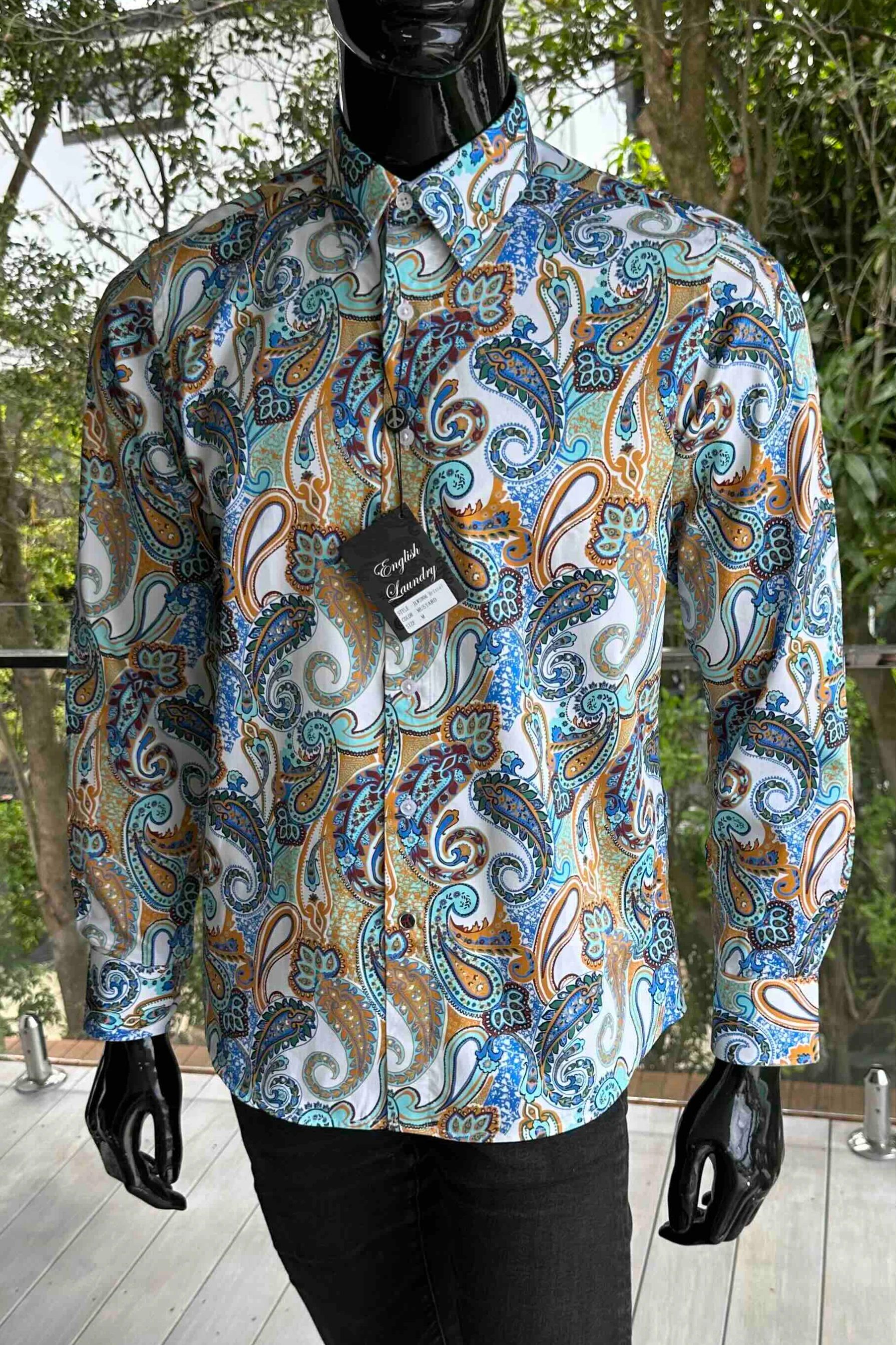 ENGLISH LAUNDRY Mens Bristol Long Sleeve Shirt in Mustard Paisley - Image 5