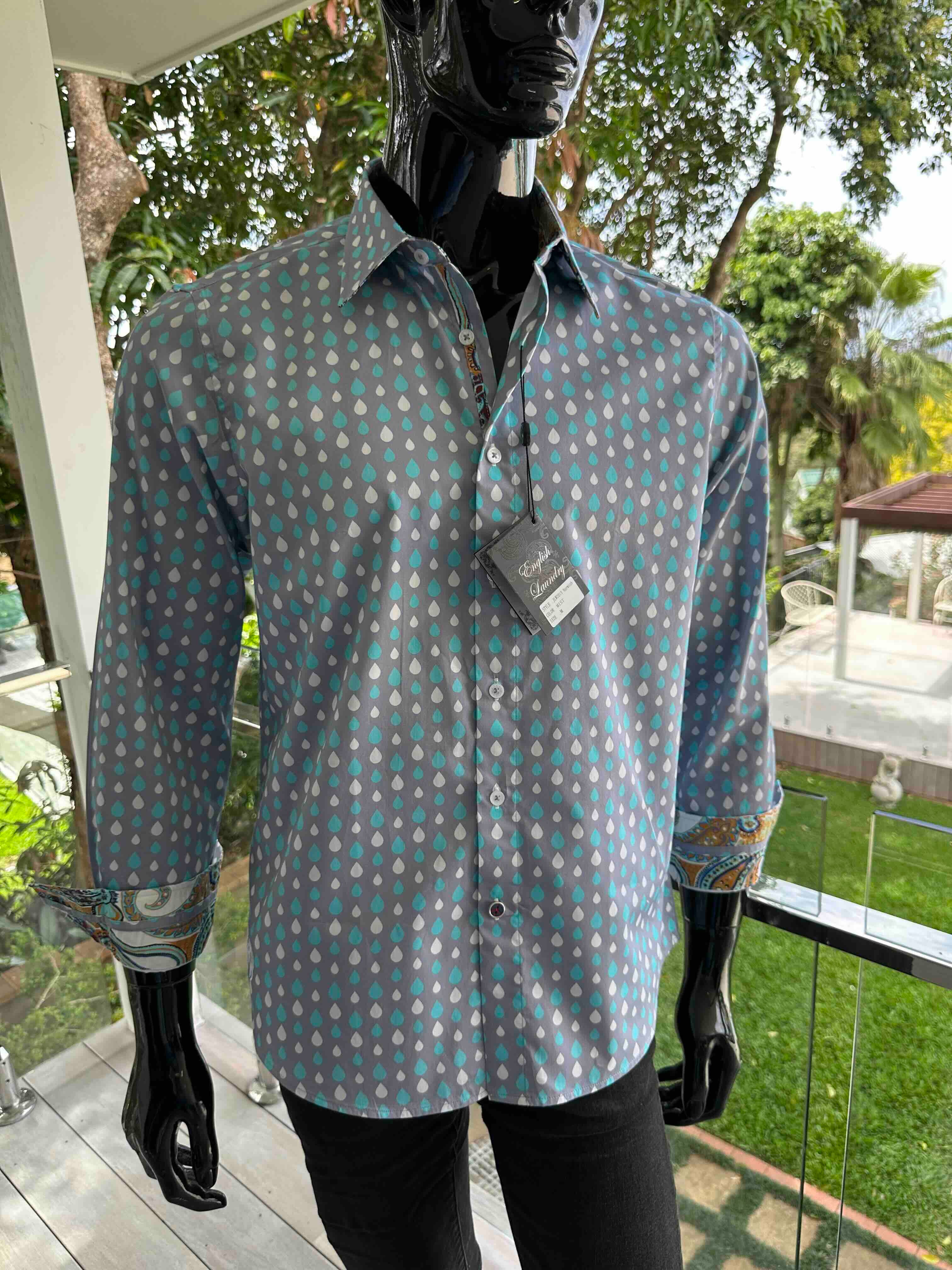 ENGLISH LAUNDRY Mens Norwich Long Sleeve Shirt in Mist - Image 9