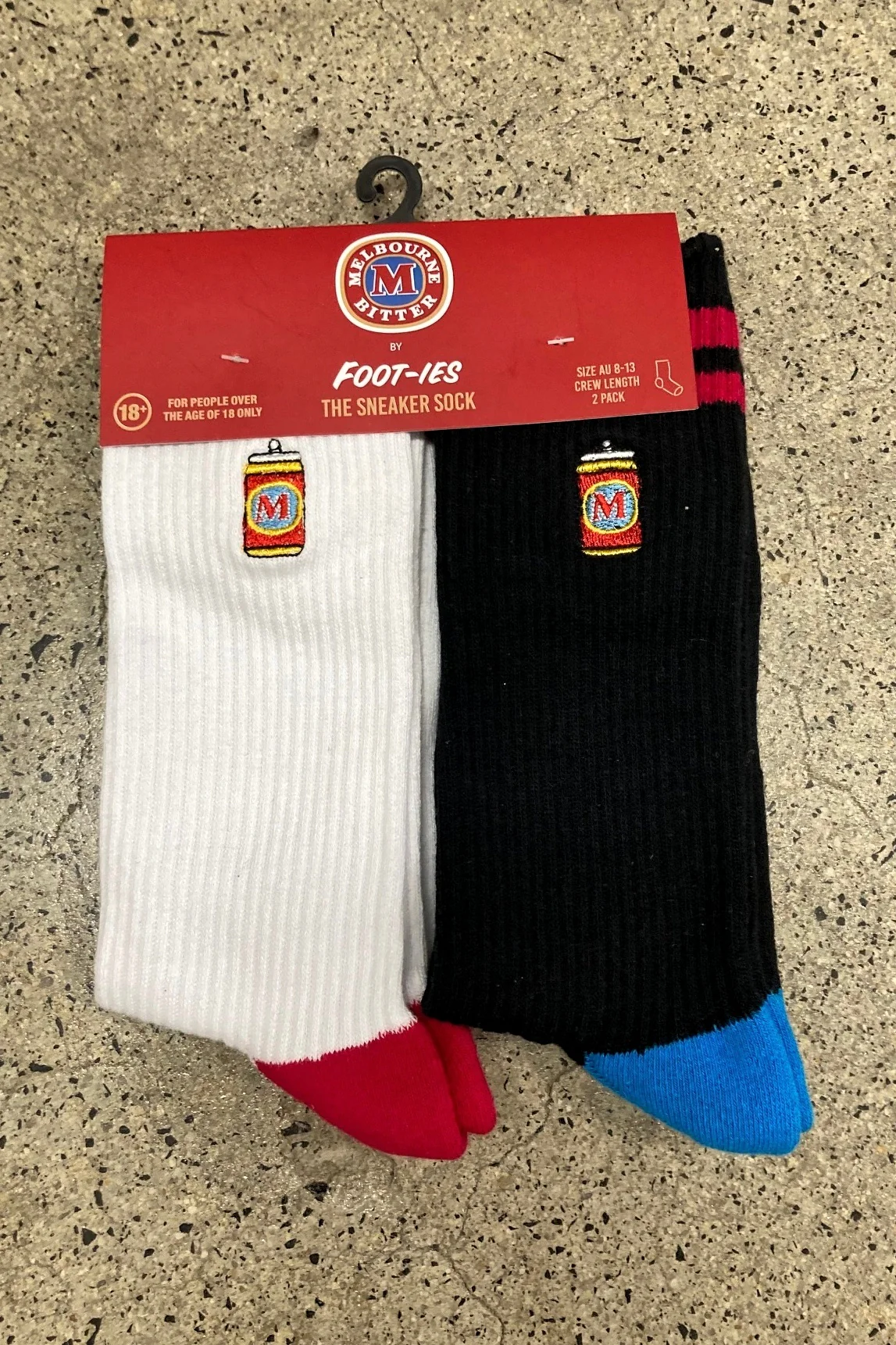 FOOT-ies CUB Melbourne Bitter Embroidered Cans Socks 2-Pack - White & Black
