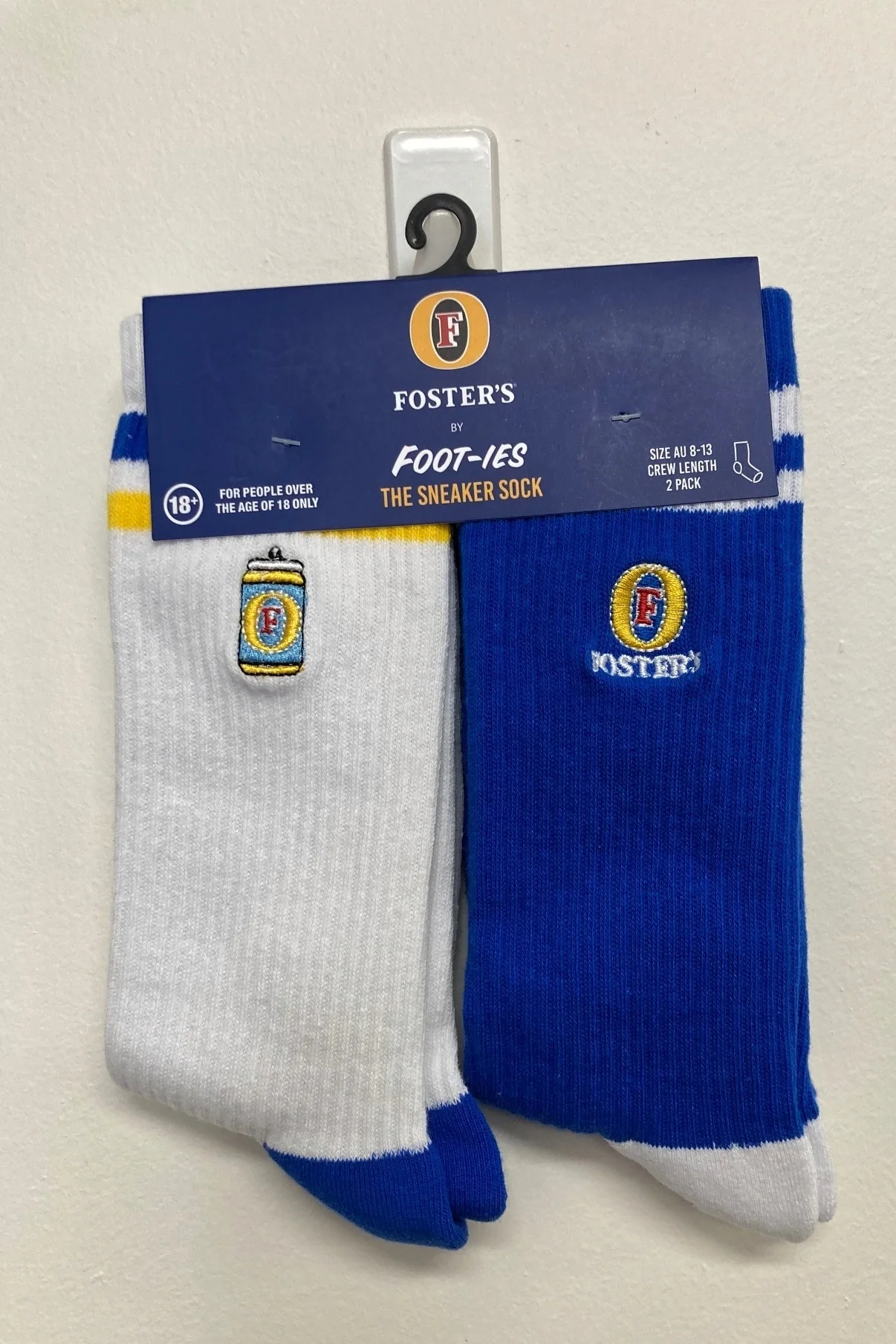 FOOT-ies Fosters CUB Icons Embroidery Crew Socks 2-Pack  - Blue and White