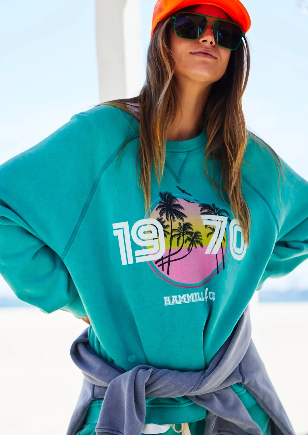 HAMMILL & CO Womens 1970 Beach Vintage Sweat - Faded Jade - Image 5