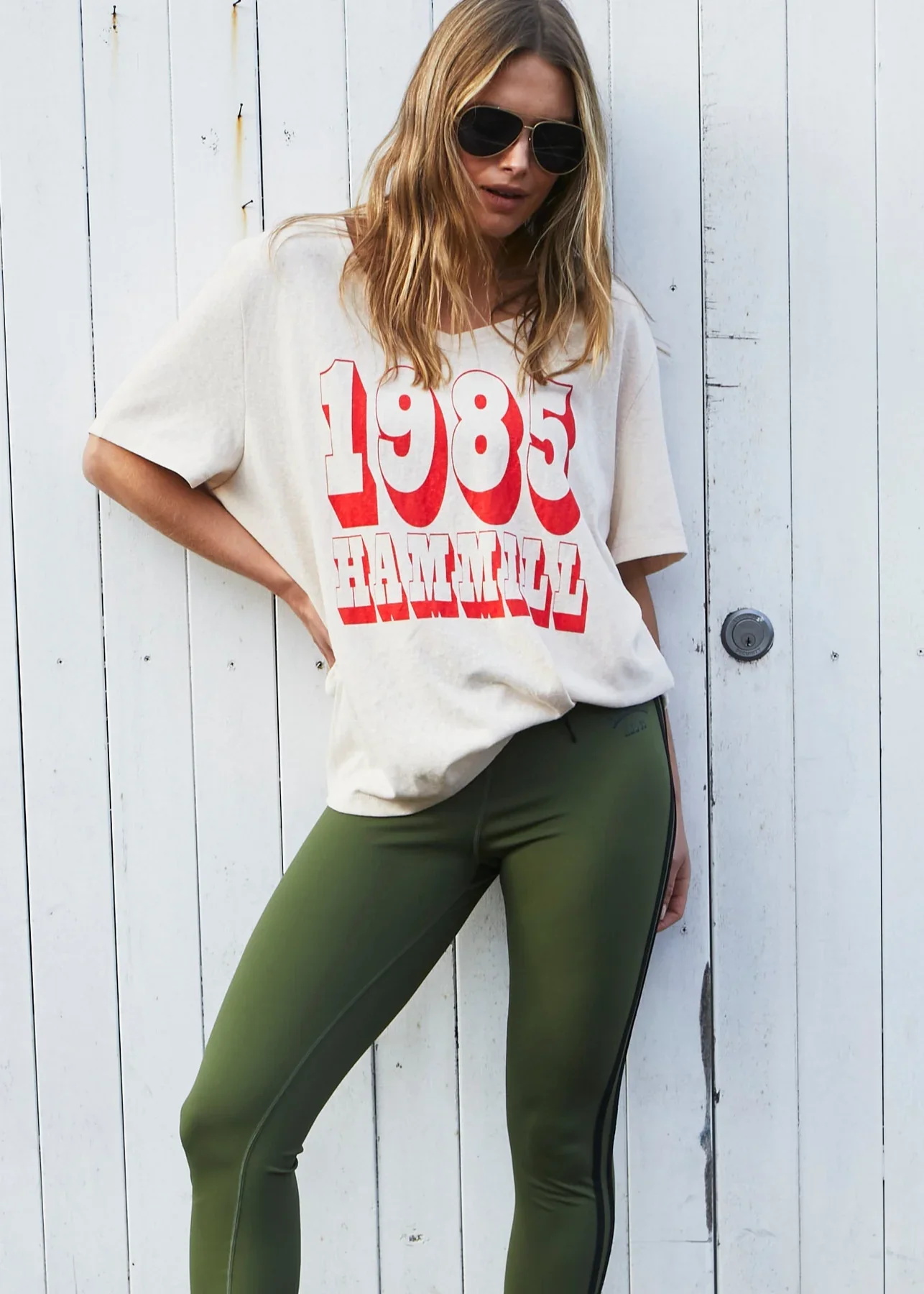 HAMMILL & Co Womens 1985 Hammill Logo V Neck Tee in Natural - Image 5