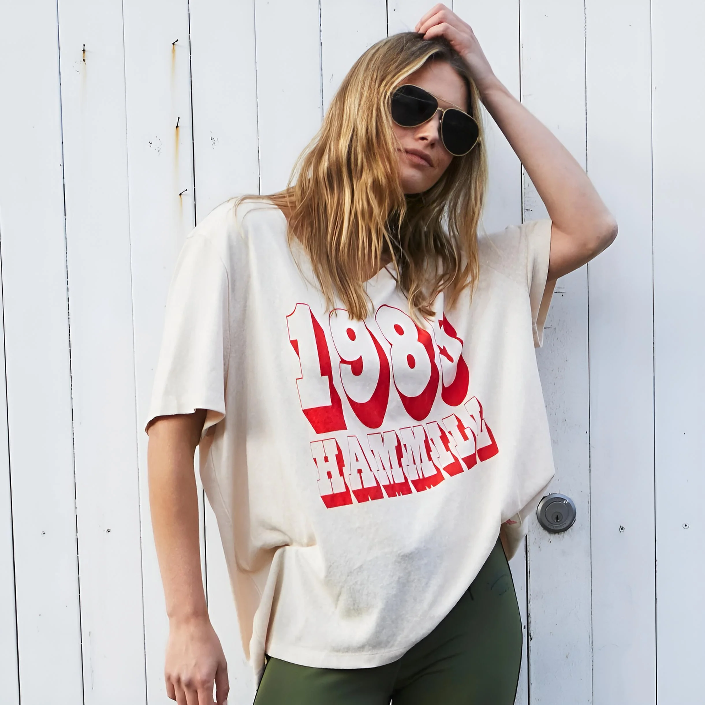 HAMMILL & Co Womens 1985 Hammill Logo V Neck Tee in Natural - Image 7