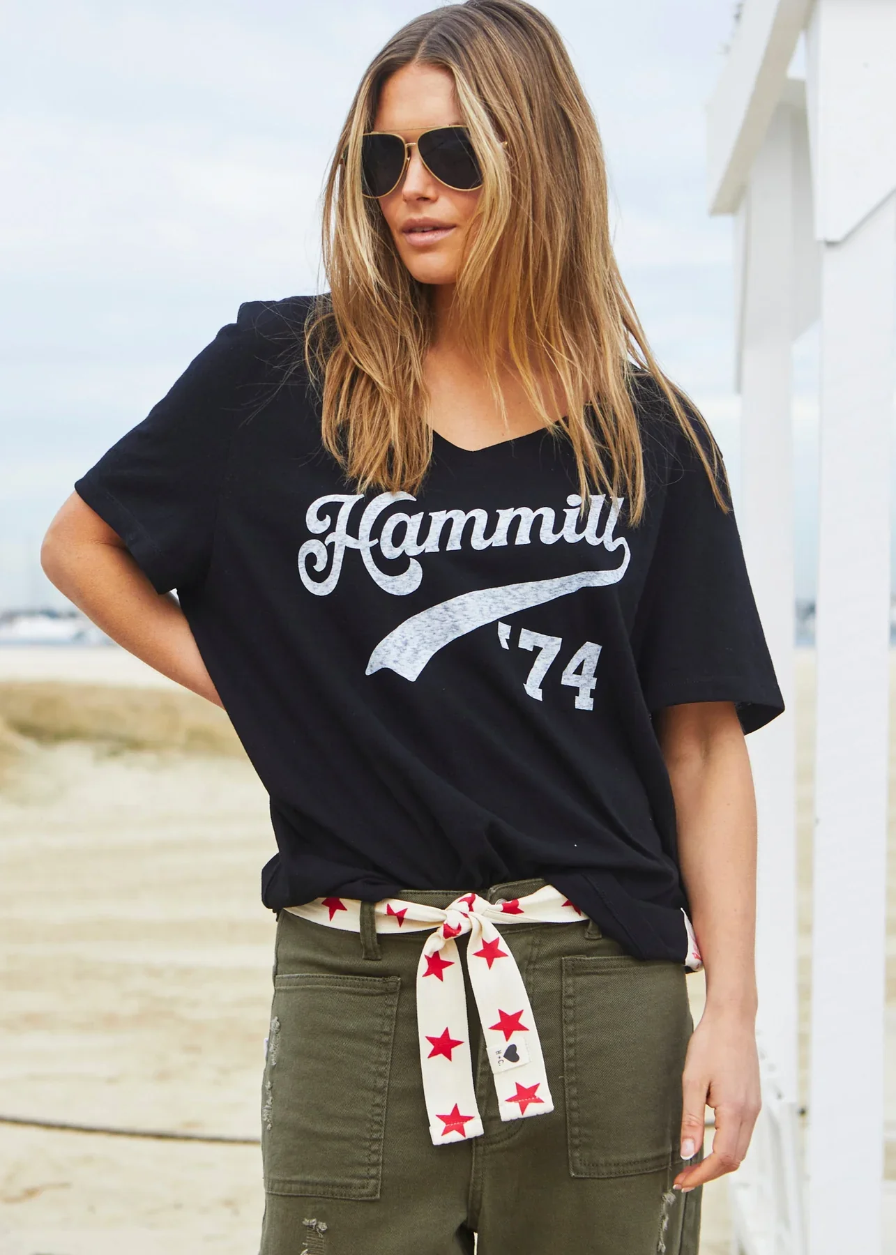 HAMMILL & Co Womens '74 Hammill Logo V Neck Tee in Black - Image 5