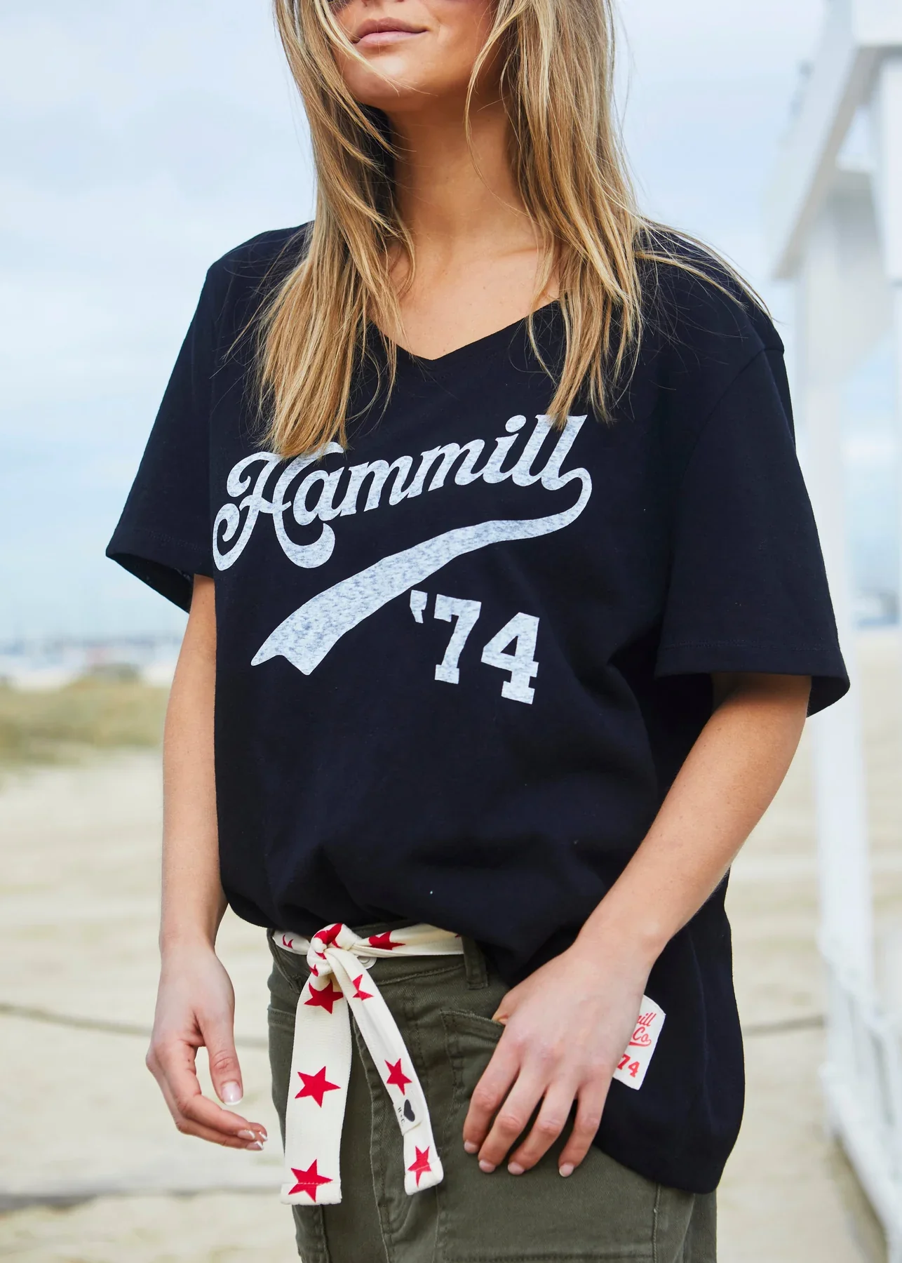 HAMMILL & Co Womens '74 Hammill Logo V Neck Tee in Black - Image 8