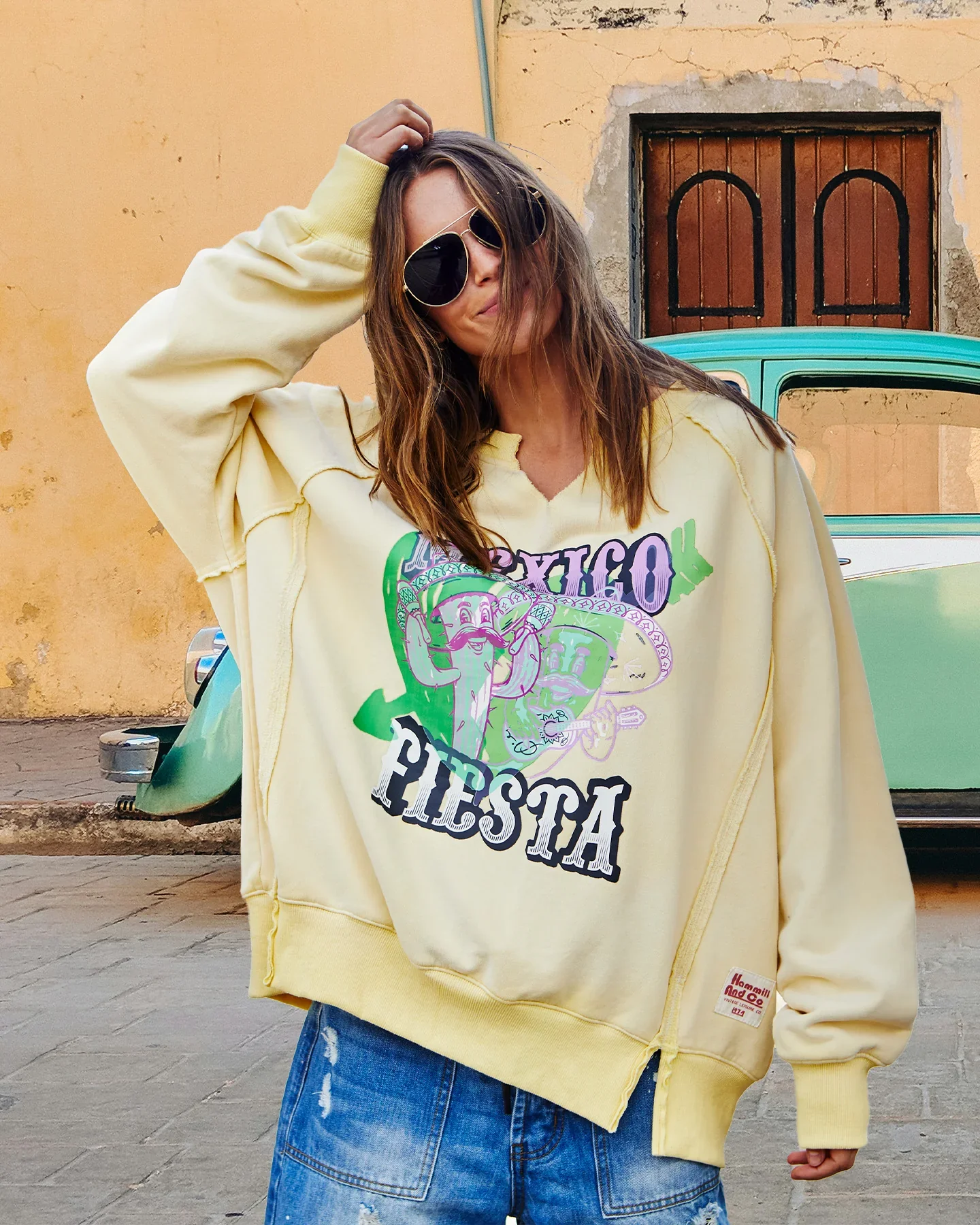 HAMMILL & CO Womens Mexican Fiesta Sweat - Vintage Lemon - Image 4