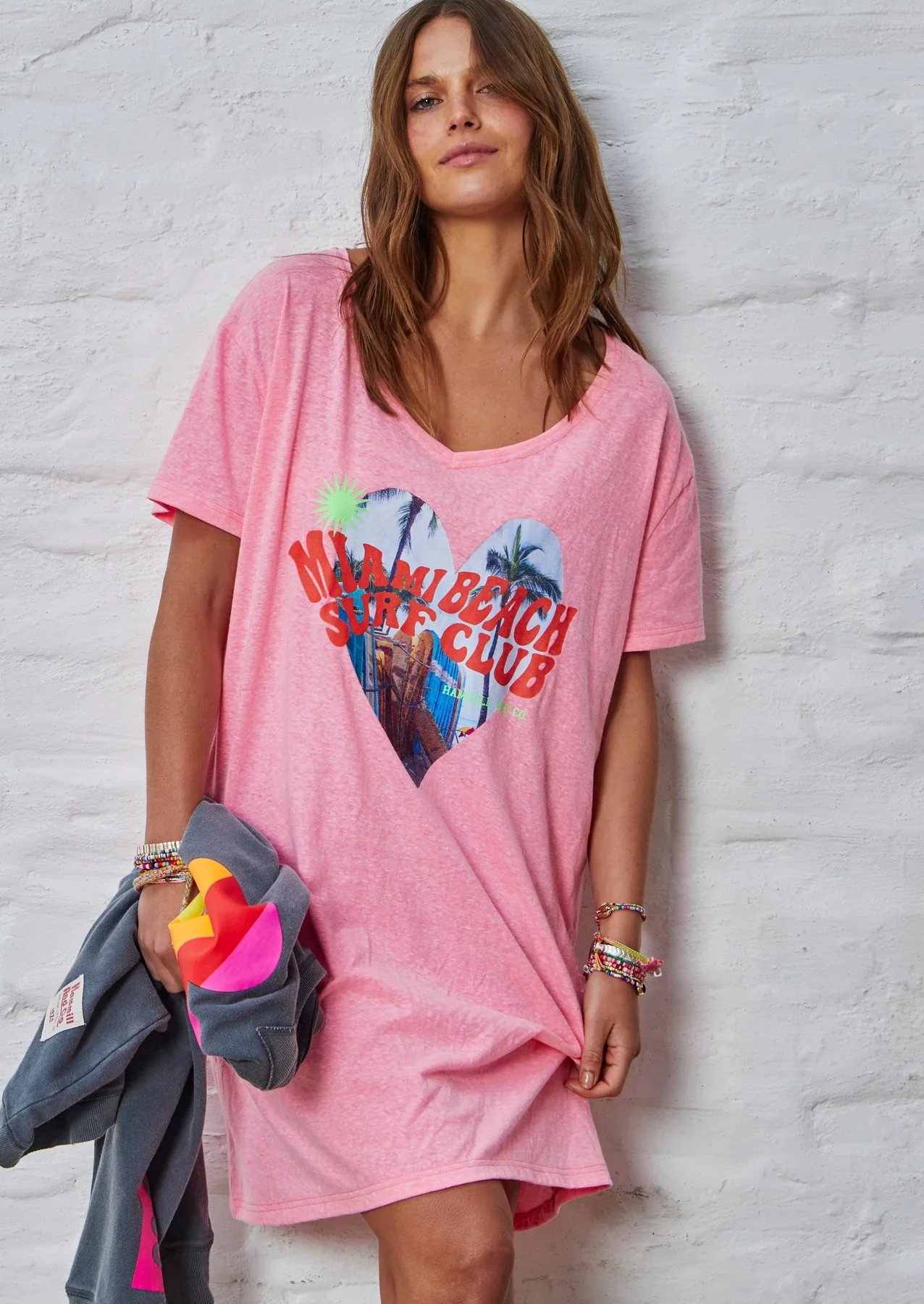 HAMMILL & Co Womens Miami Jersey Tee Dress - Pink Marle - Image 6