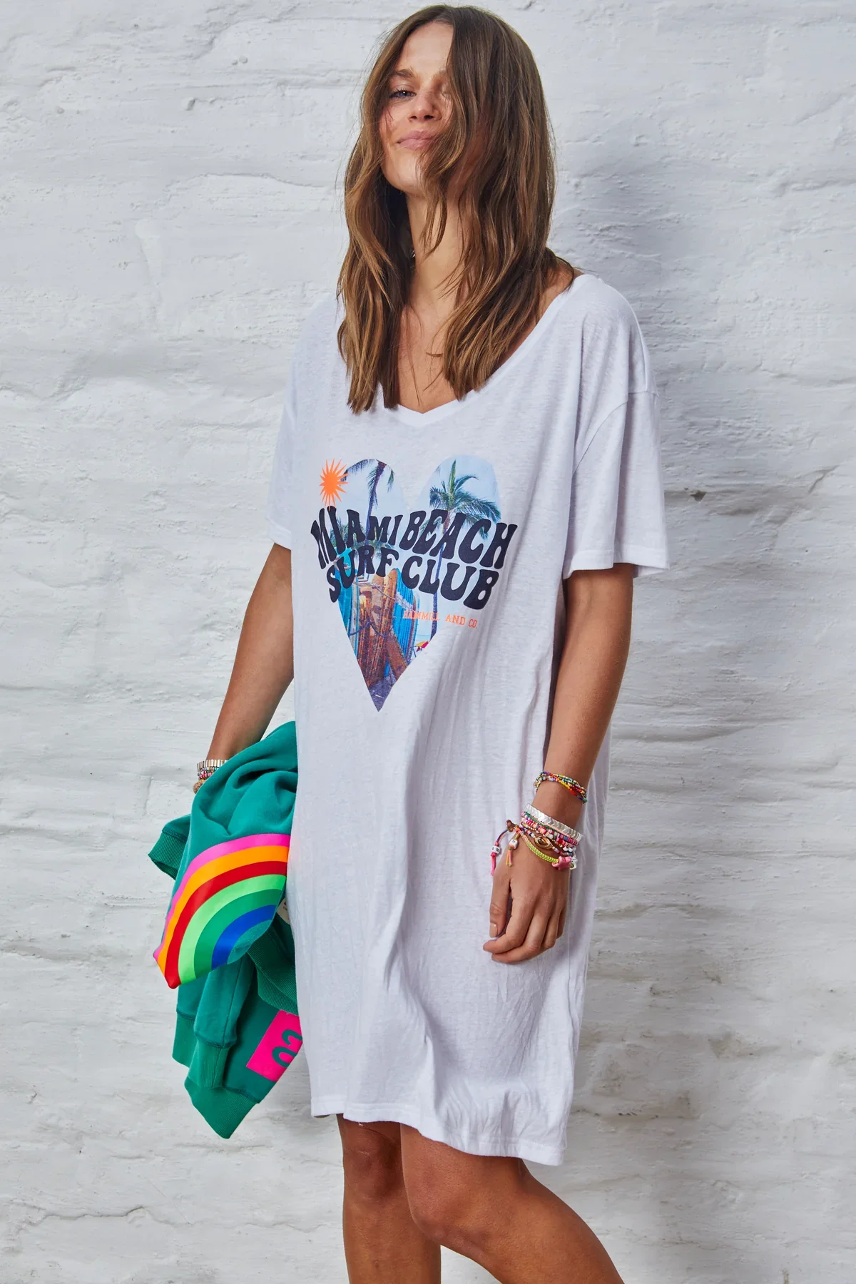 HAMMILL & Co Womens Miami Jersey Tee Dress - White Marle - Image 3