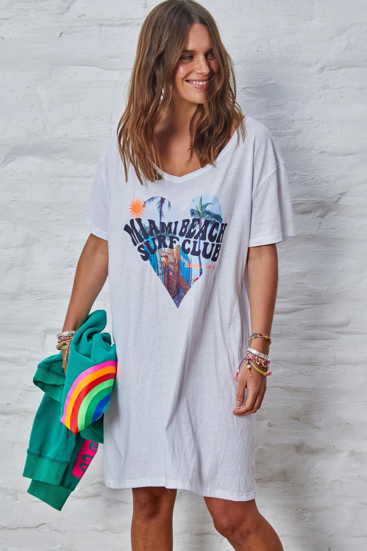 HAMMILL & Co Womens Miami Jersey Tee Dress - White Marle - Image 5