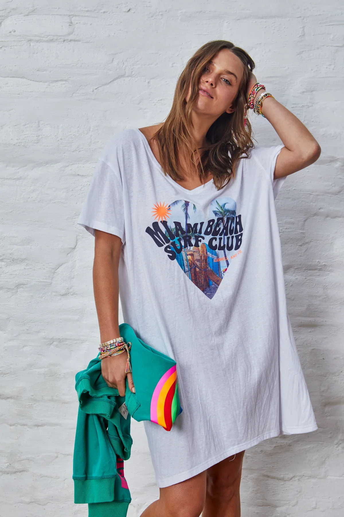 HAMMILL & Co Womens Miami Jersey Tee Dress - White Marle - Image 6