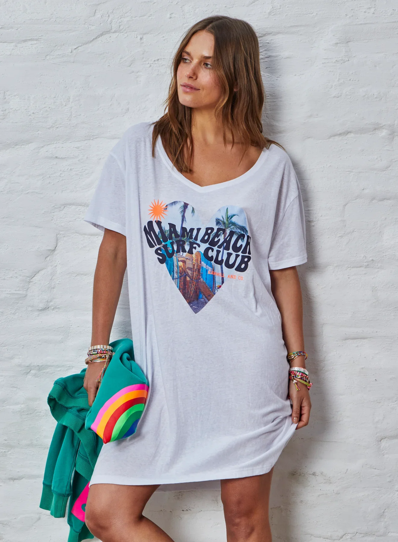 HAMMILL & Co Womens Miami Jersey Tee Dress - White Marle - Image 7