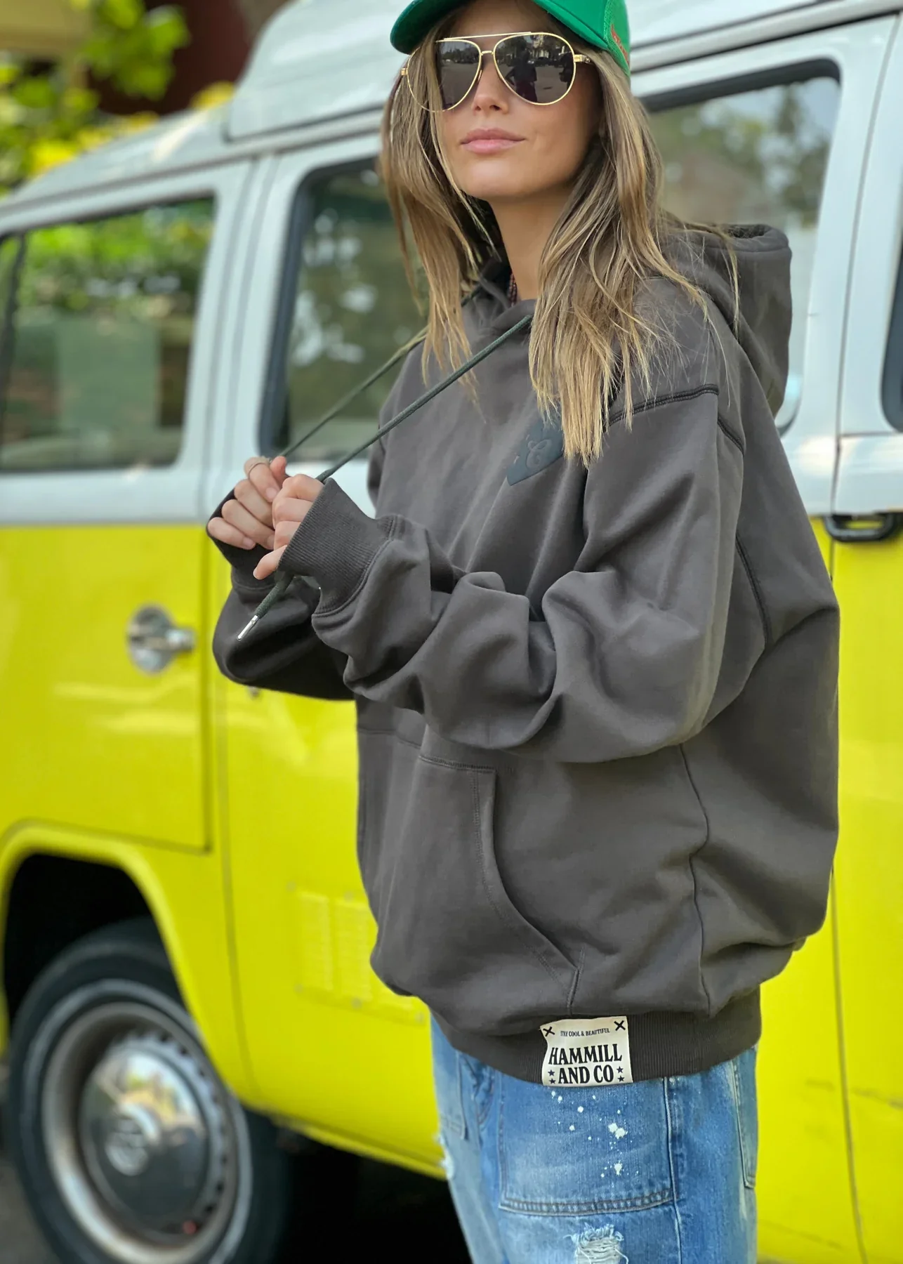 HAMMILL & CO Womens My Boyfriends Oversized Hoodie - Dark Grey - Image 4