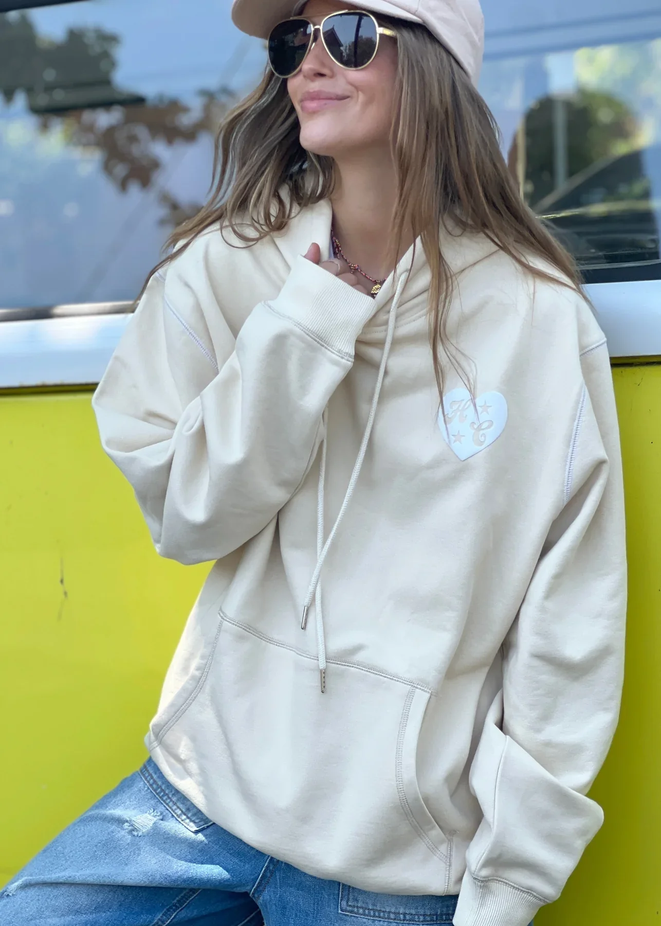HAMMILL & CO Womens My Boyfriends Oversized Hoodie - Natural - Image 3