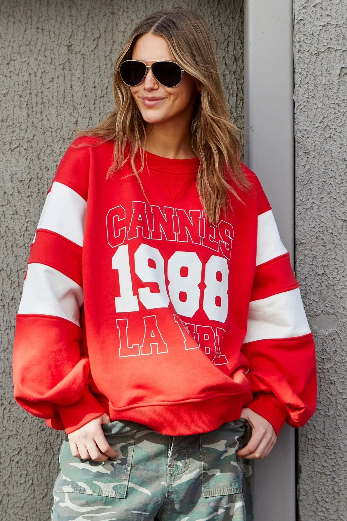HAMMILL & CO Womens Panelled Sleeve Detail Cannes Sweat in Red