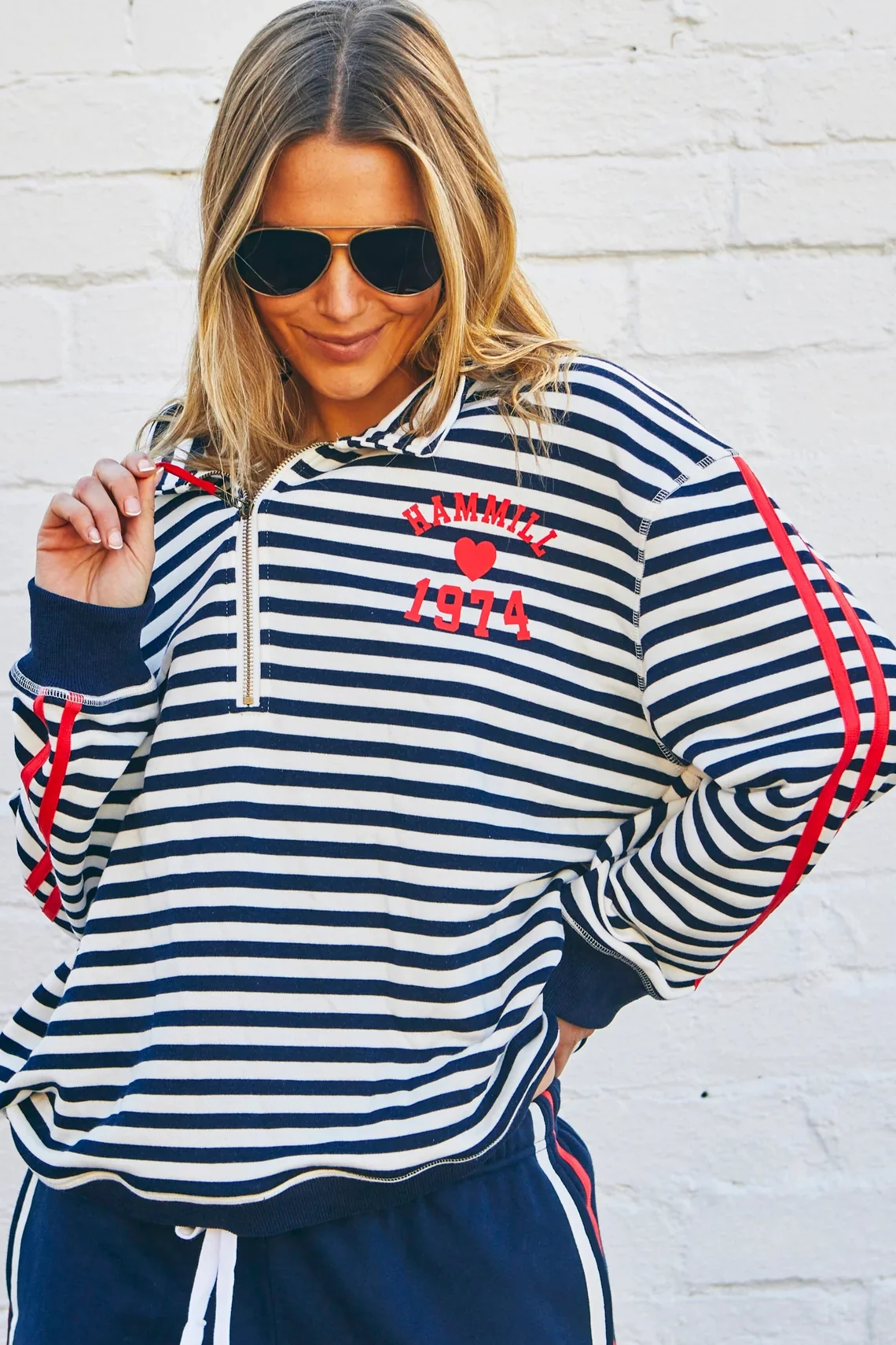 HAMMILL & CO Womens Retro Stripe Collared Sweat in Navy/White