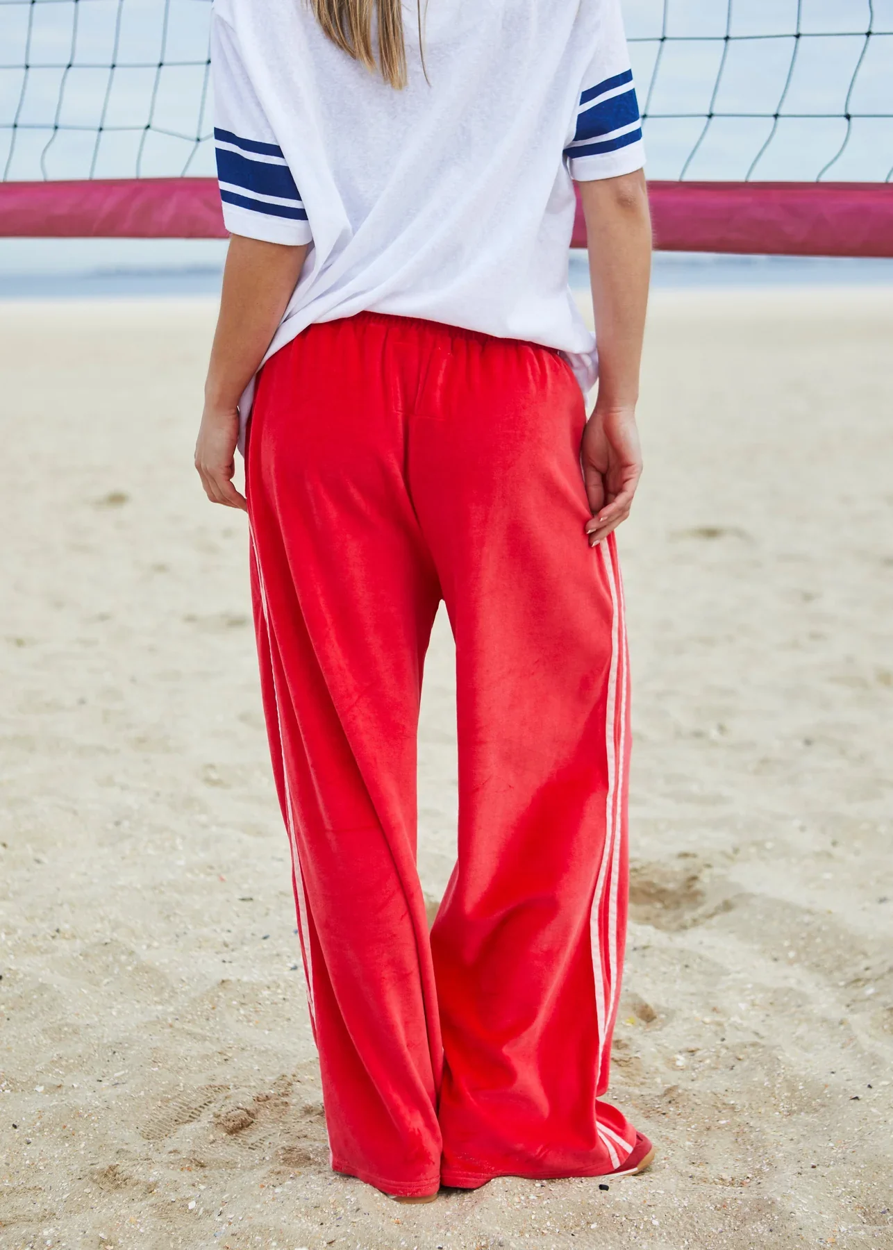 HAMMILL & CO Womens Urban Velour Track Pant in Red with Pink Stripe - Image 7