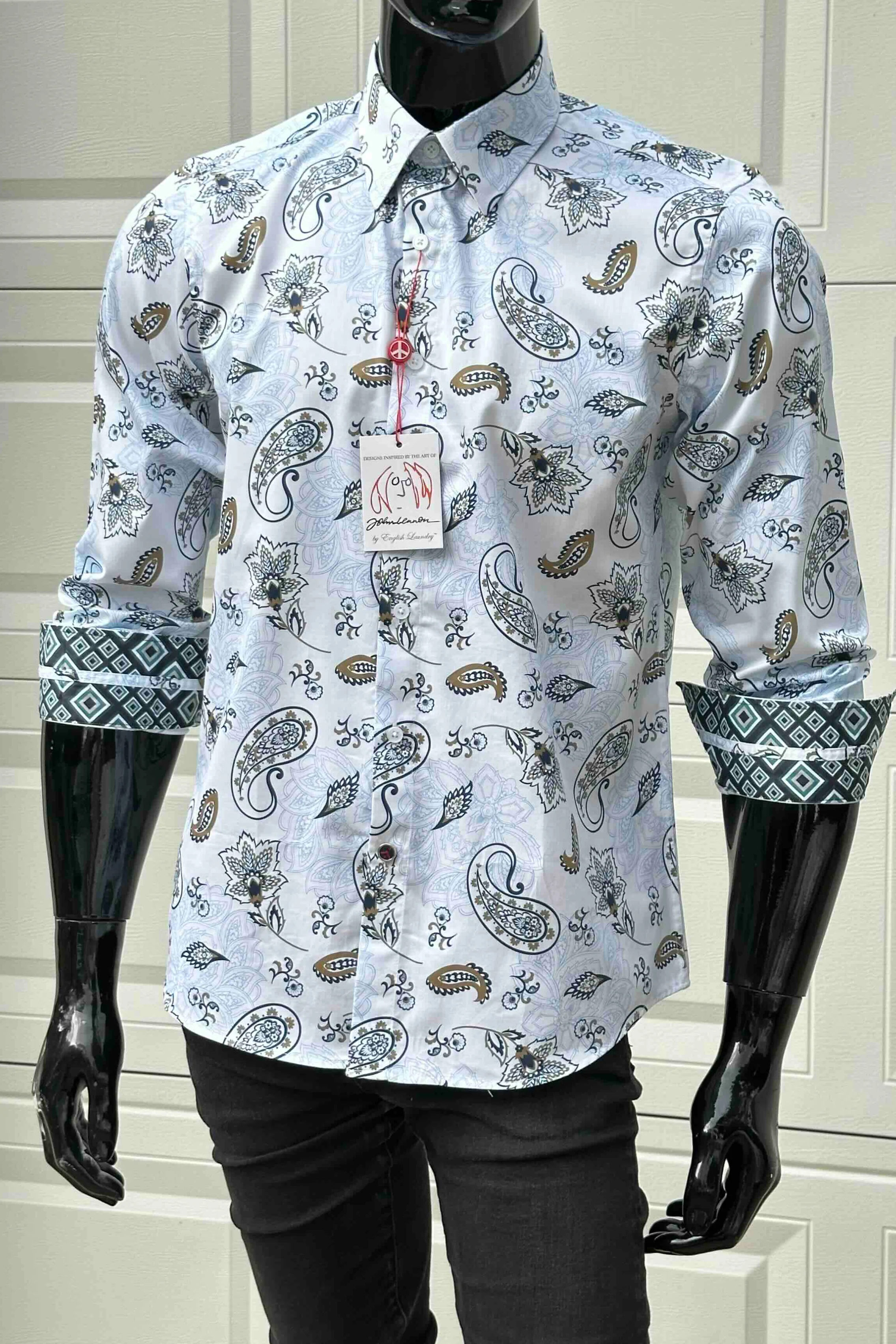 JOHN LENNON Mens Ashbury Long Sleeve Paisley Shirt - White - Image 13