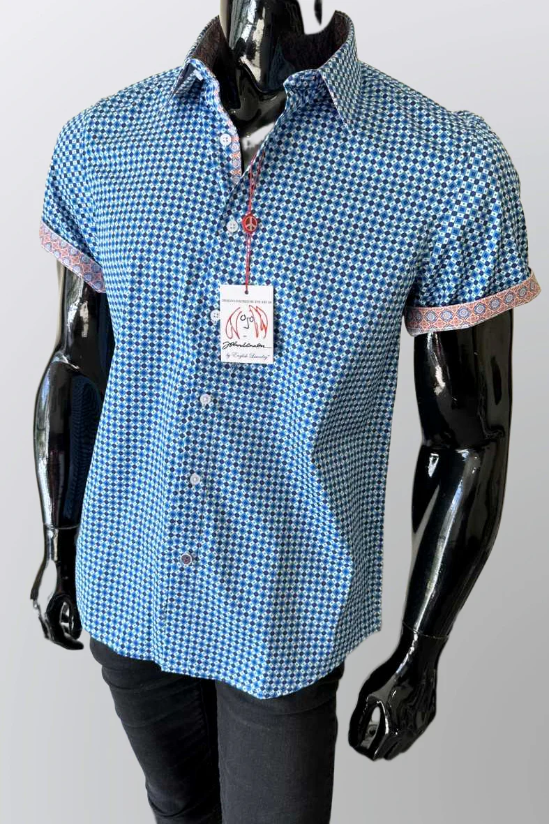 JOHN LENNON Mens Birmingham Short Sleeve Shirt - Blue
