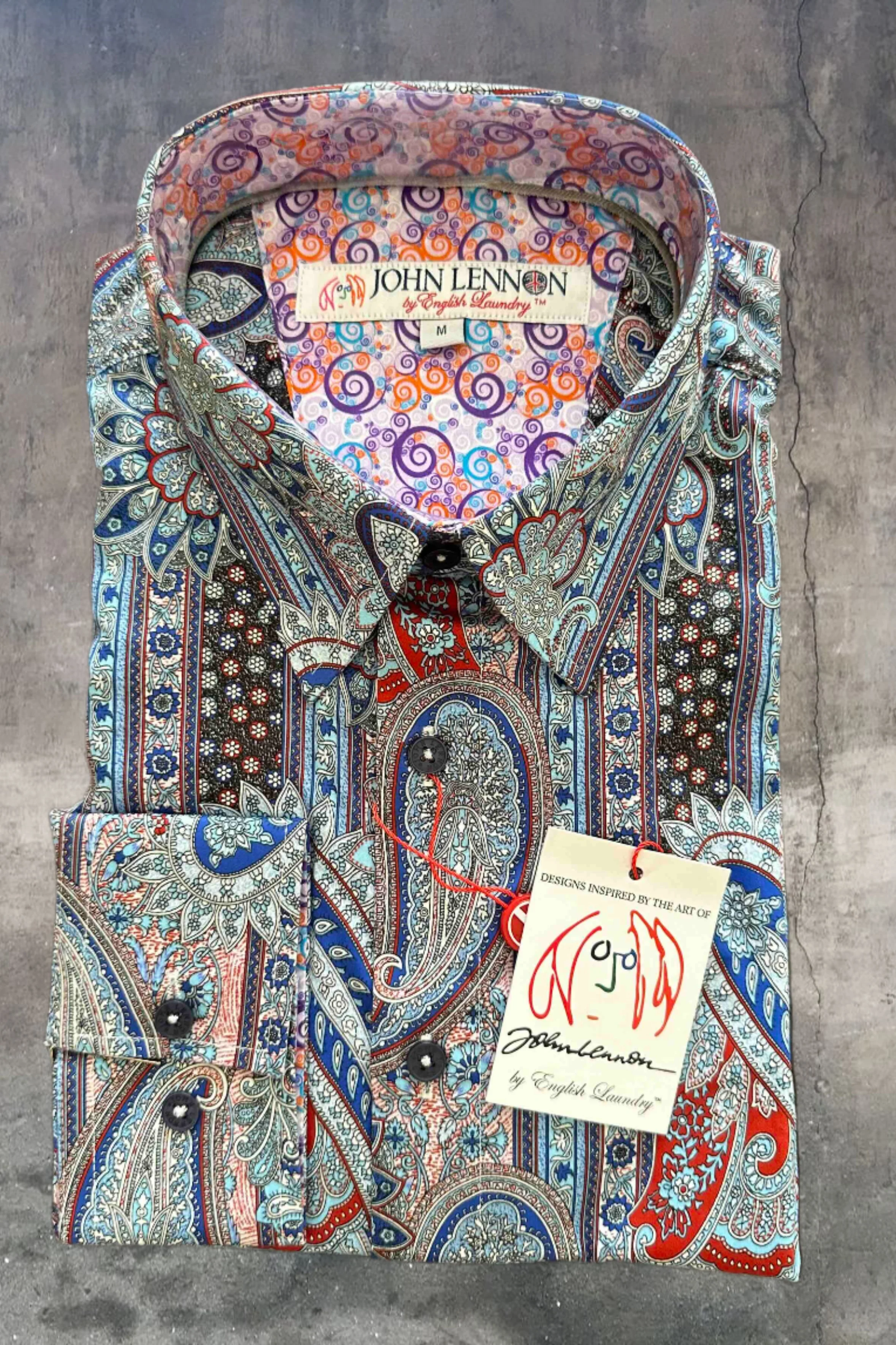 JOHN LENNON Mens Boston Long Sleeve Paisley Shirt - Royal