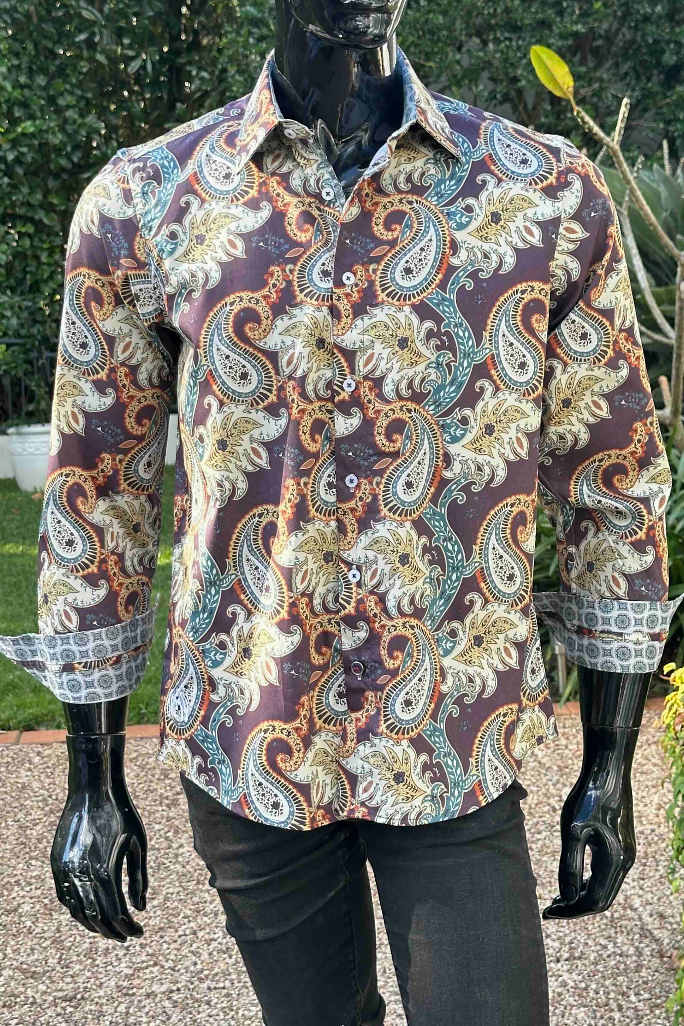 JOHN LENNON Mens Bradbury Long Sleeve Paisley Shirt - Plum
