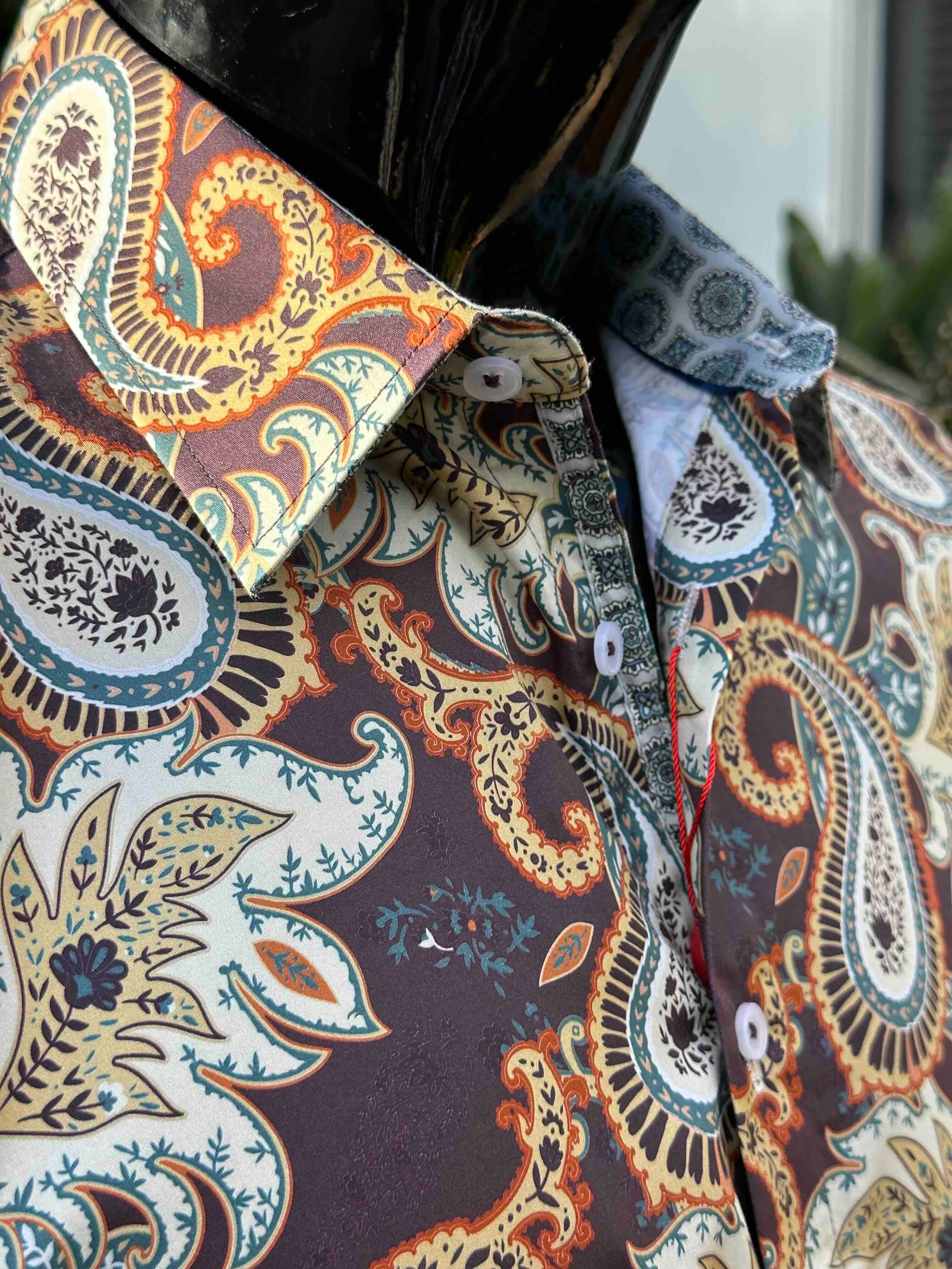 JOHN LENNON Mens Bradbury Long Sleeve Paisley Shirt - Plum - Image 9