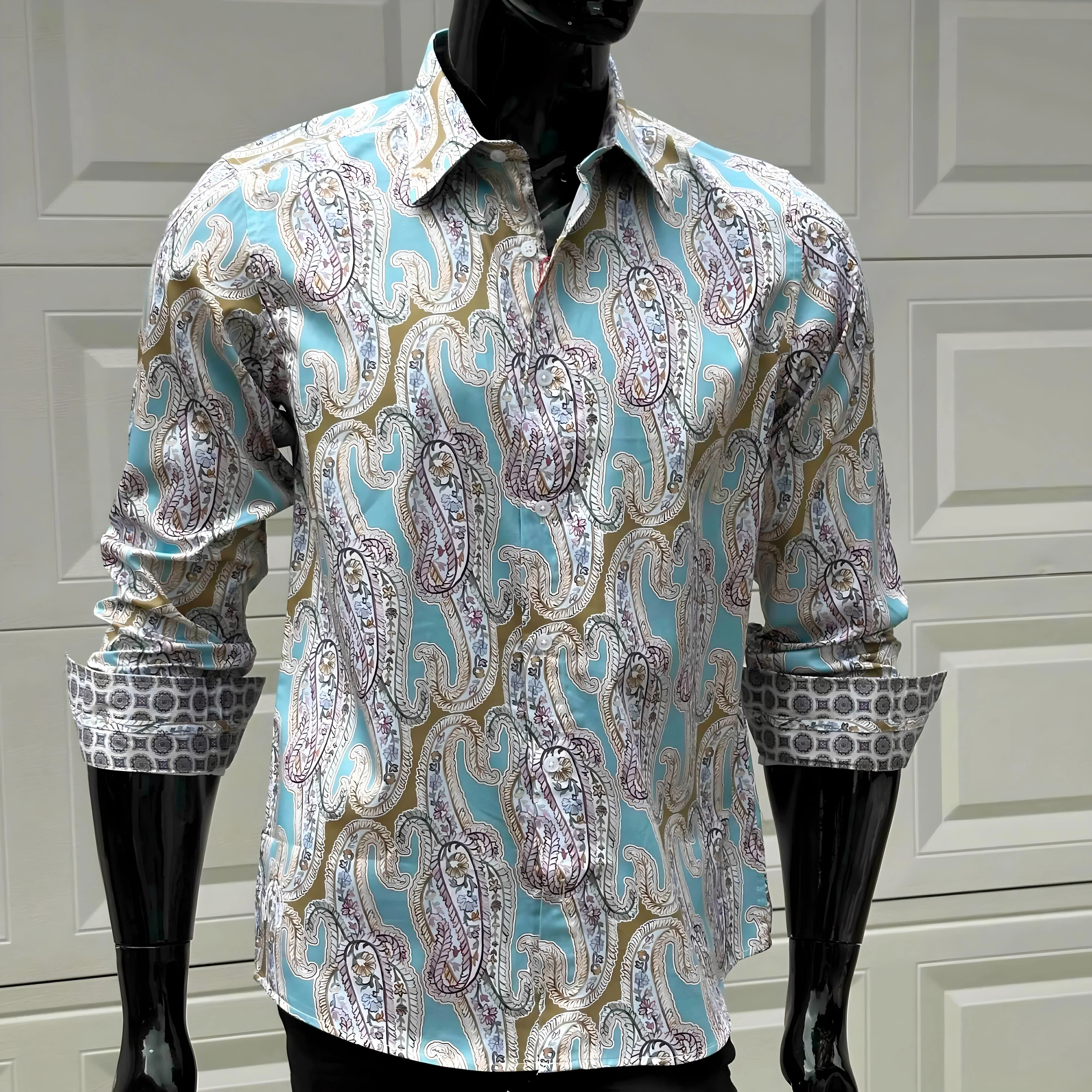 JOHN LENNON Mens Bramhall Long Sleeve Paisley Shirt - Teal - Image 11