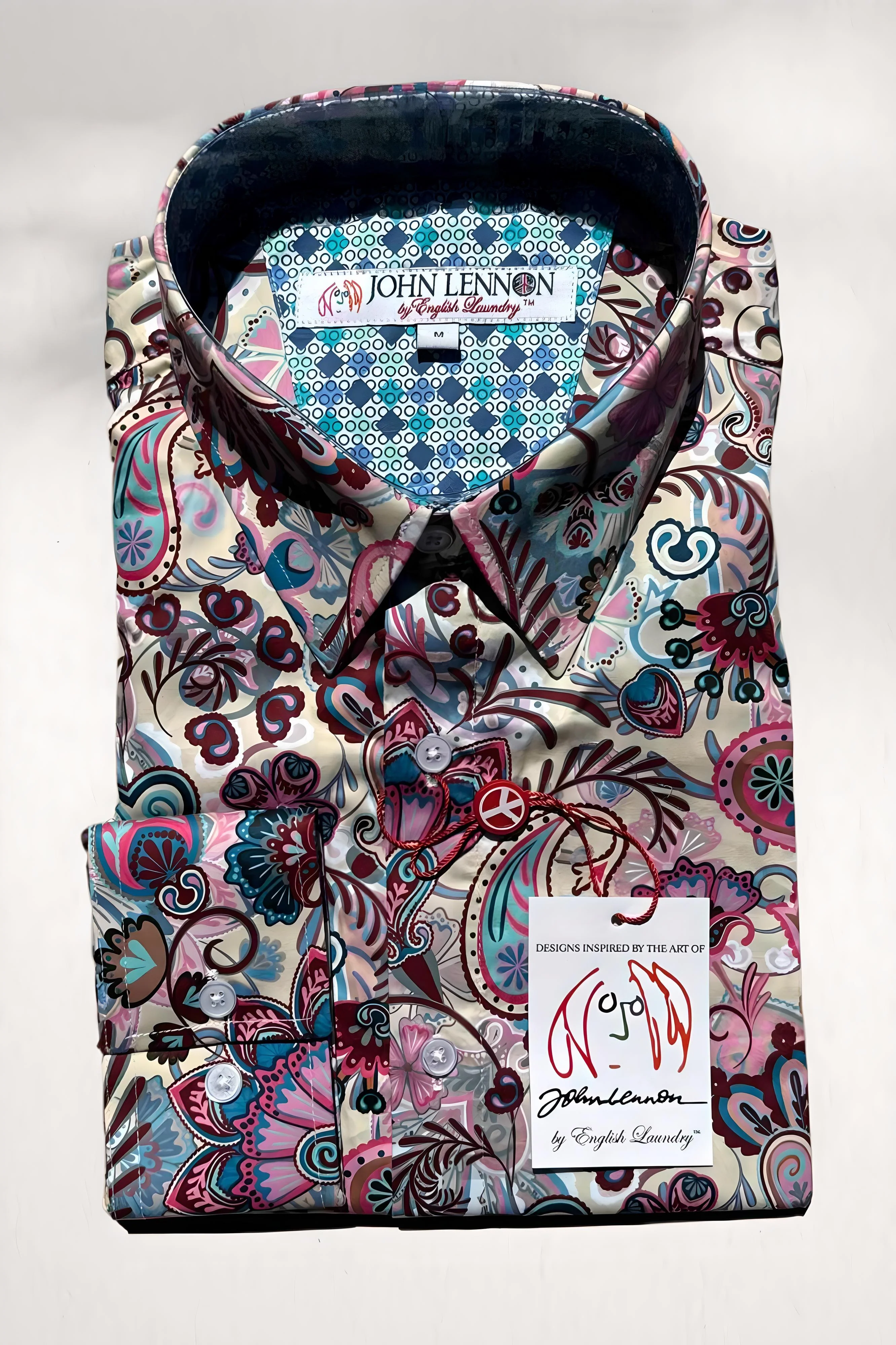 JOHN LENNON Mens Clifton Long Sleeve Shirt - White Floral Paisley - Image 2