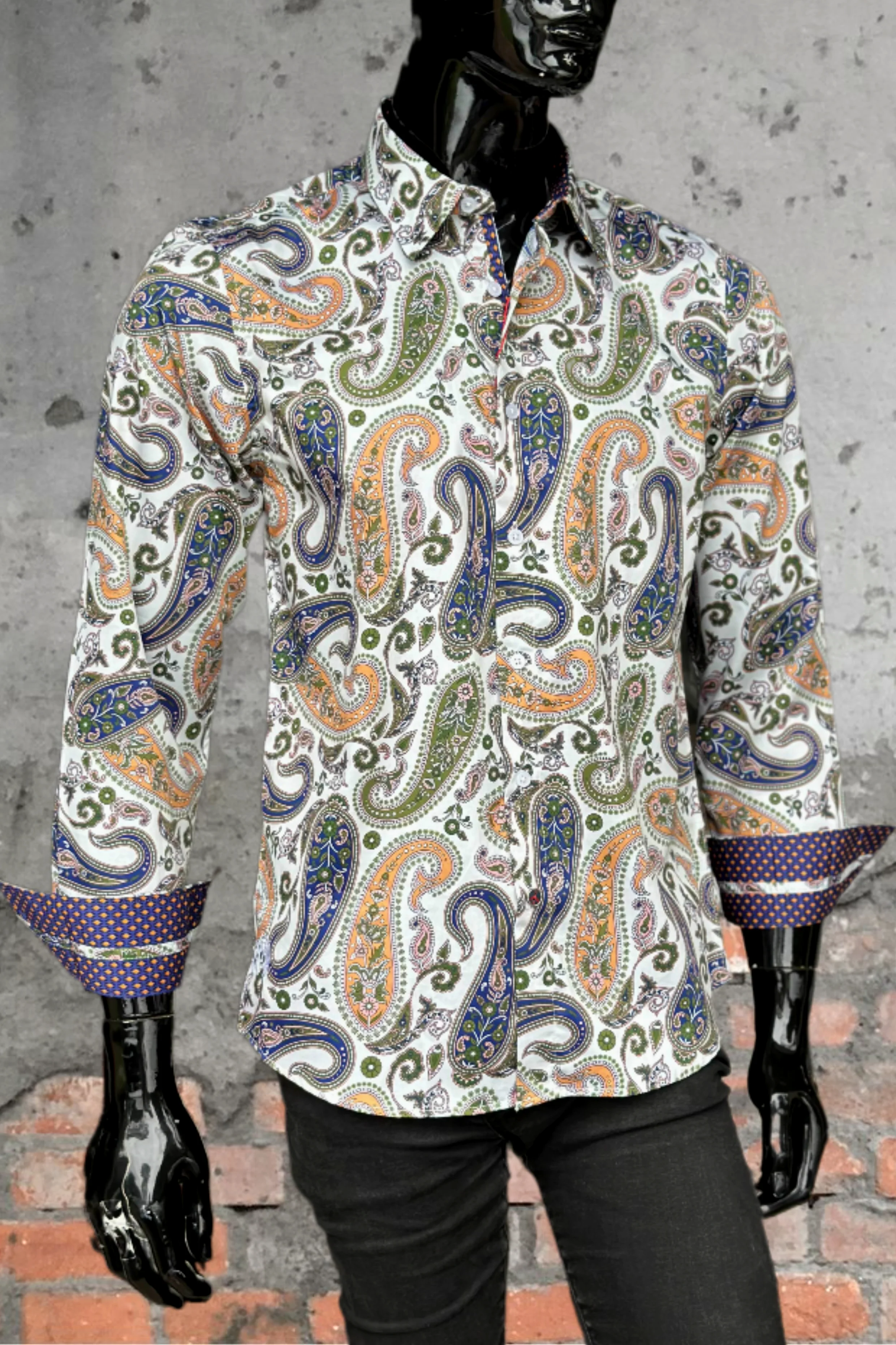 JOHN LENNON Mens Forest Green Paisley Long Sleeve Shirt - Mint