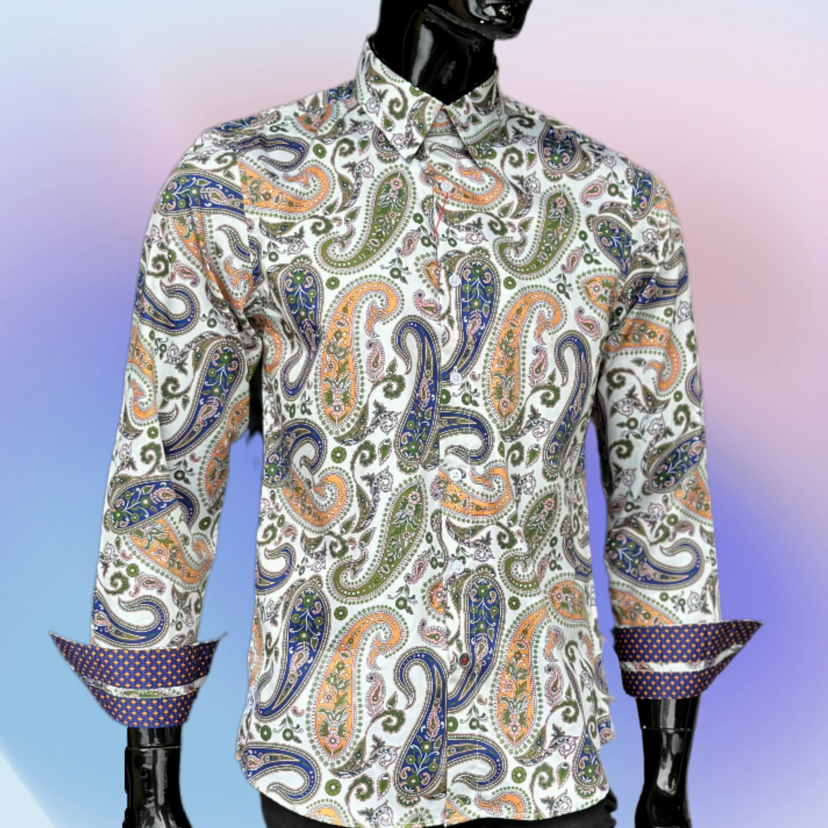 JOHN LENNON Mens Forest Green Paisley Long Sleeve Shirt - Mint - Image 3