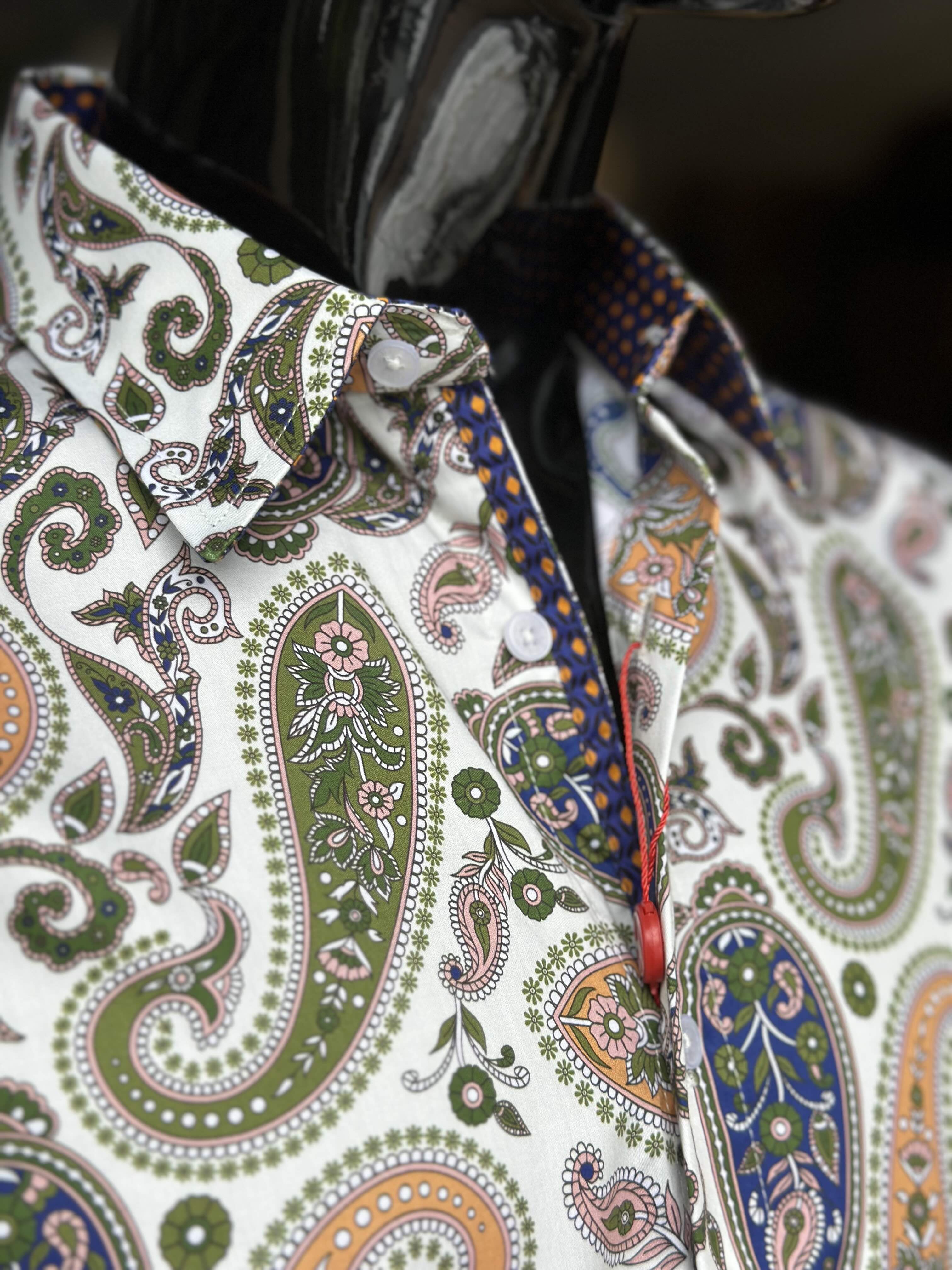 JOHN LENNON Mens Forest Green Paisley Long Sleeve Shirt - Mint - Image 7