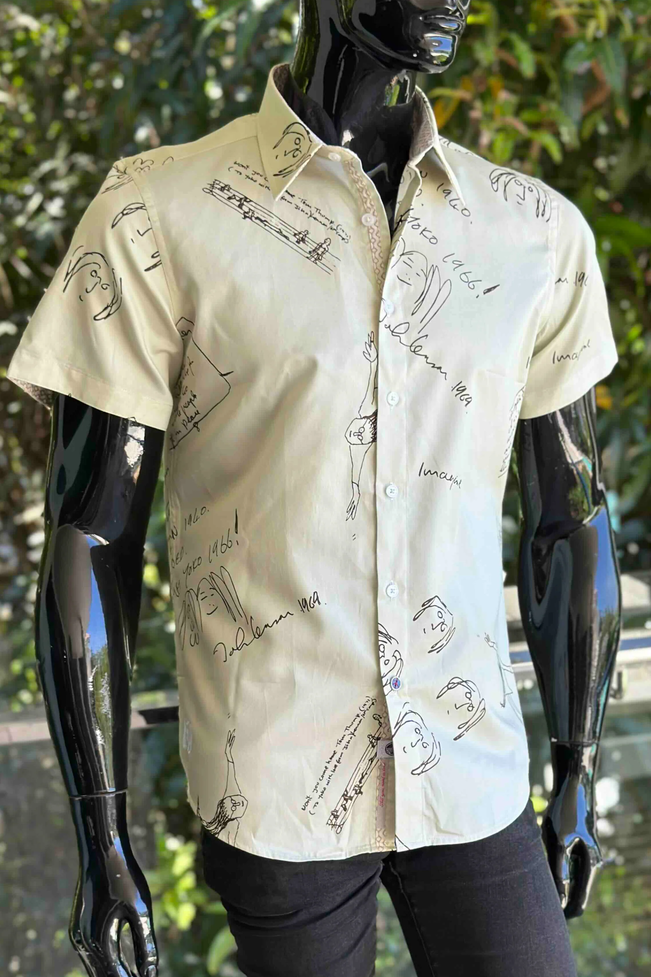JOHN LENNON Mens Four Lanes Short Sleeve Shirt in Khaki - Image 5