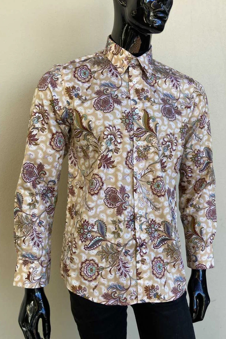JOHN LENNON Mens Highcliffe Long Sleeve Shirt Latte Paisley