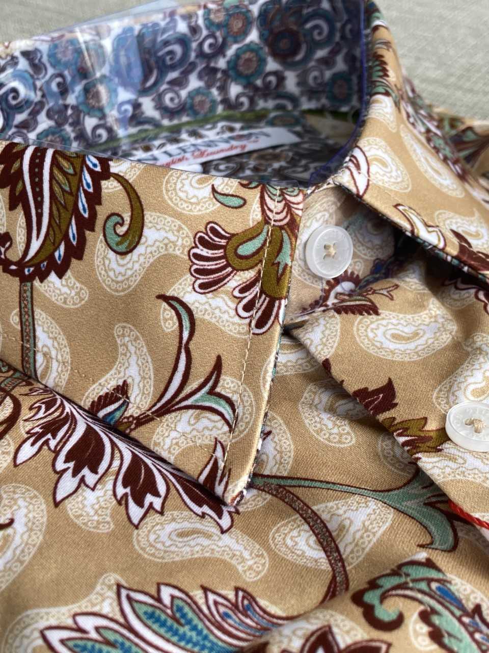 JOHN LENNON Mens Highcliffe Long Sleeve Shirt Latte Paisley - Image 11