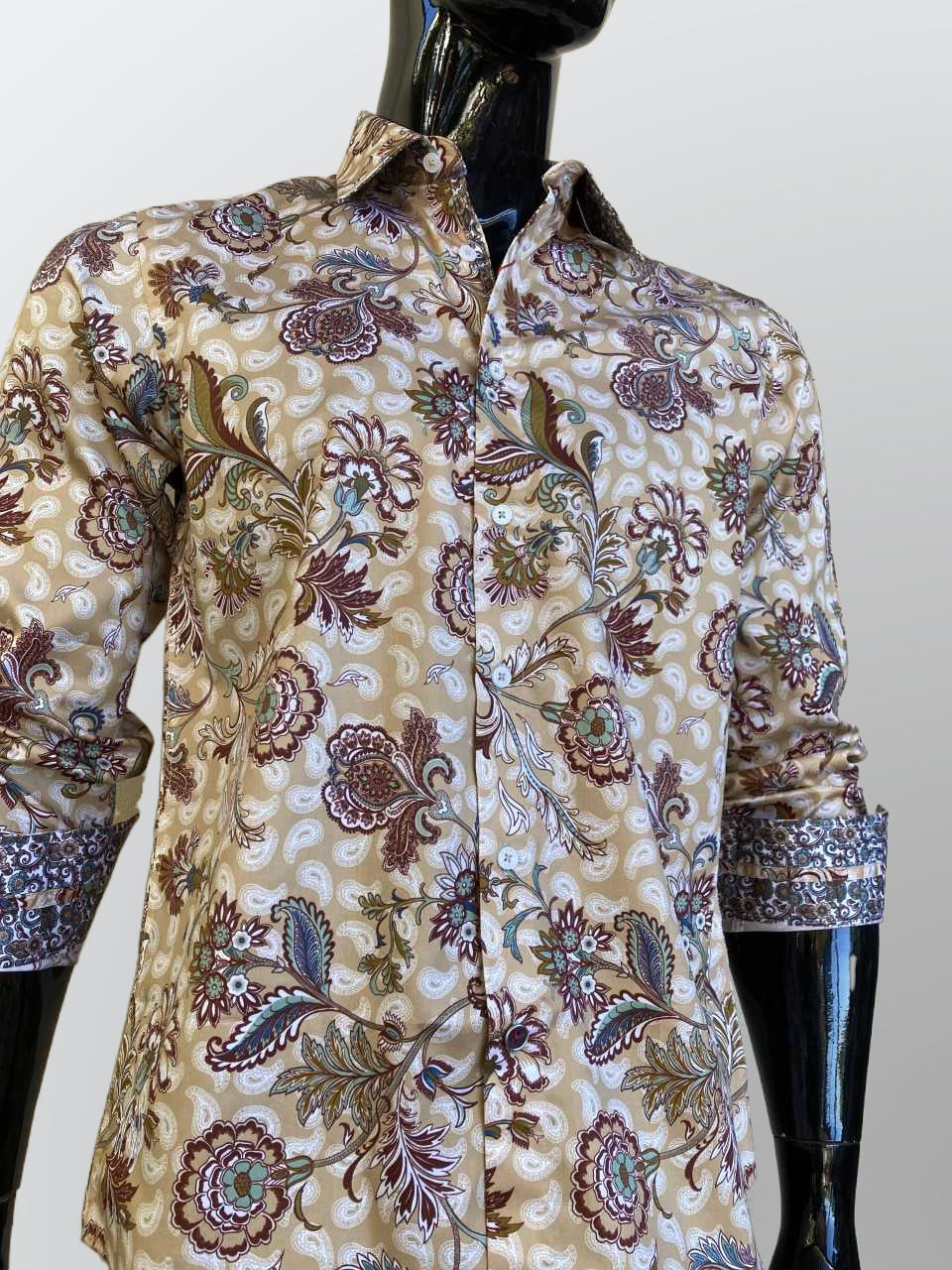 JOHN LENNON Mens Highcliffe Long Sleeve Shirt Latte Paisley - Image 4