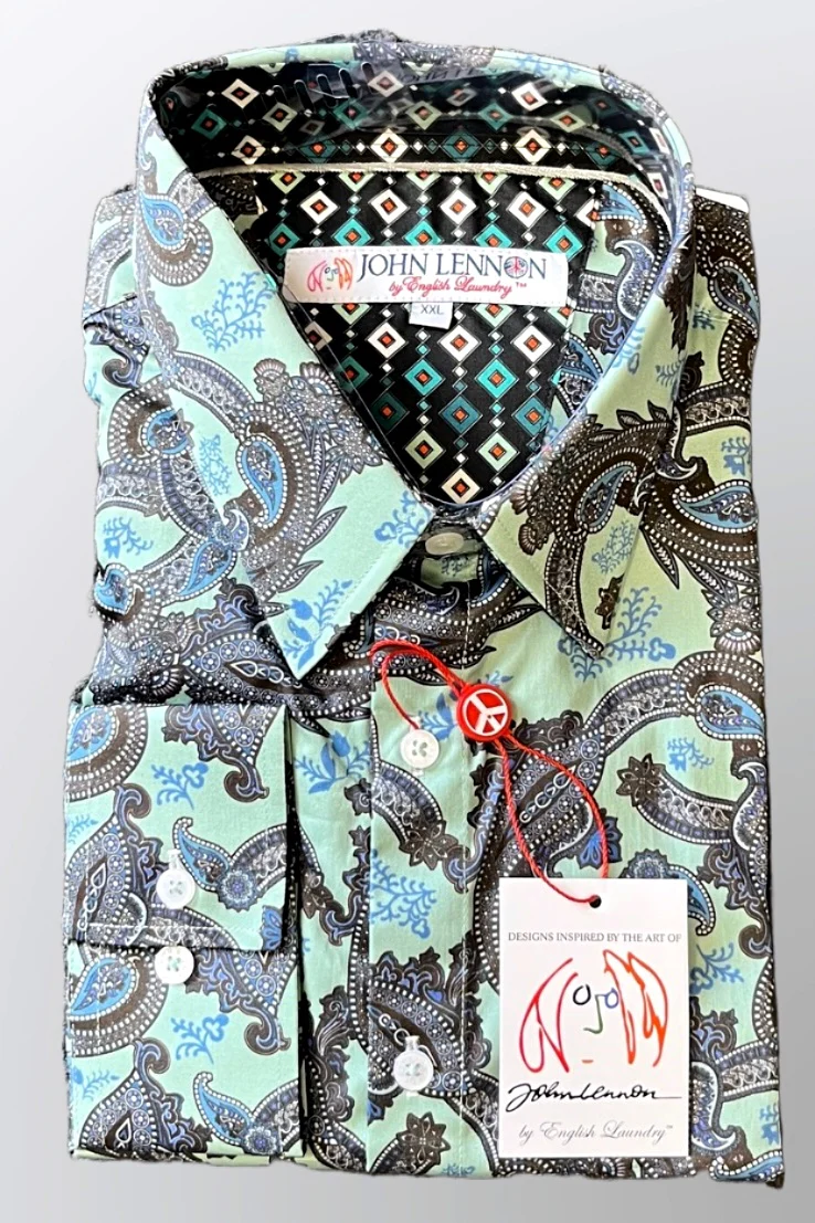 JOHN LENNON Mens Humber Long Sleeve Paisley Shirt Mint - Image 10