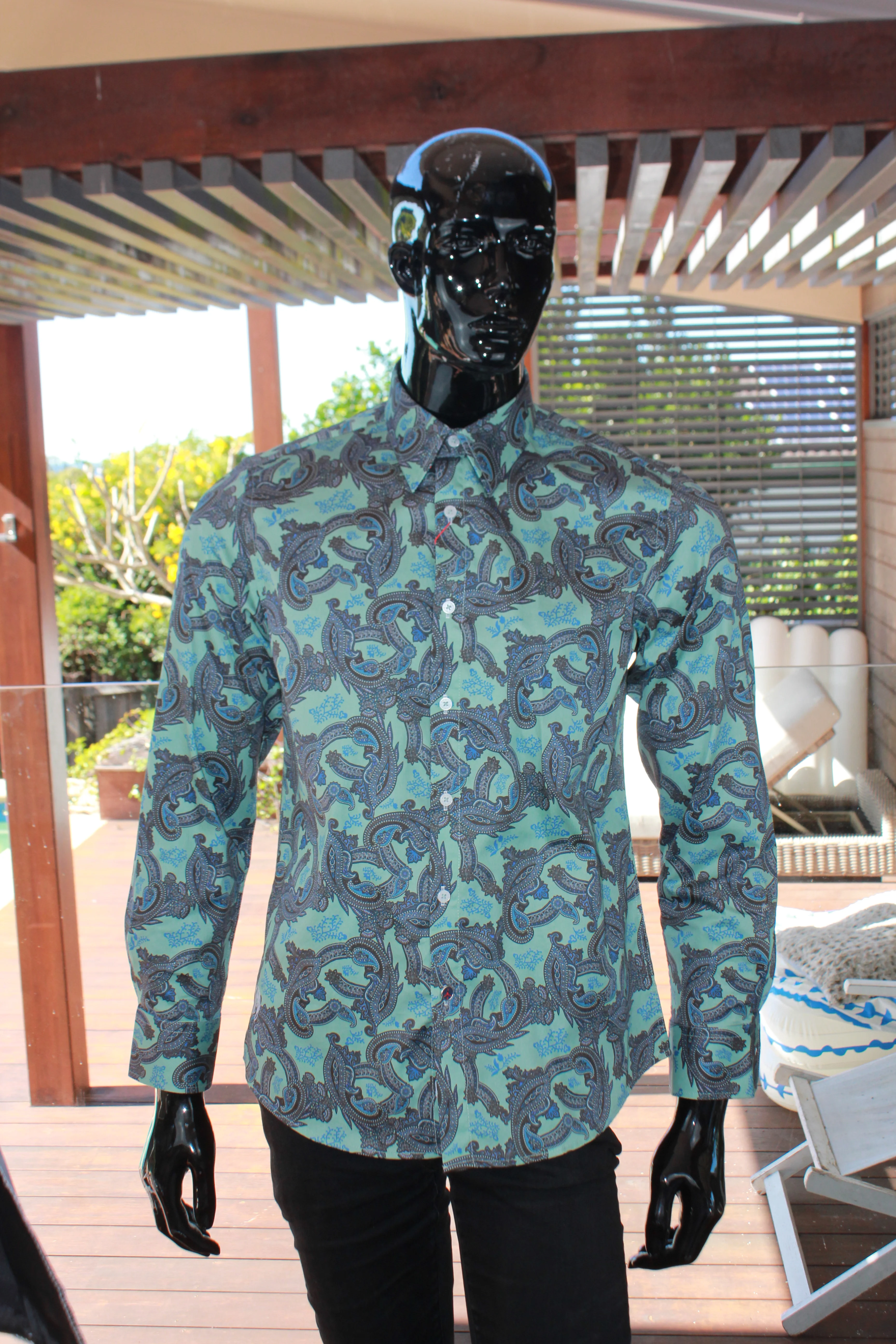 JOHN LENNON Mens Humber Long Sleeve Paisley Shirt Mint - Image 5