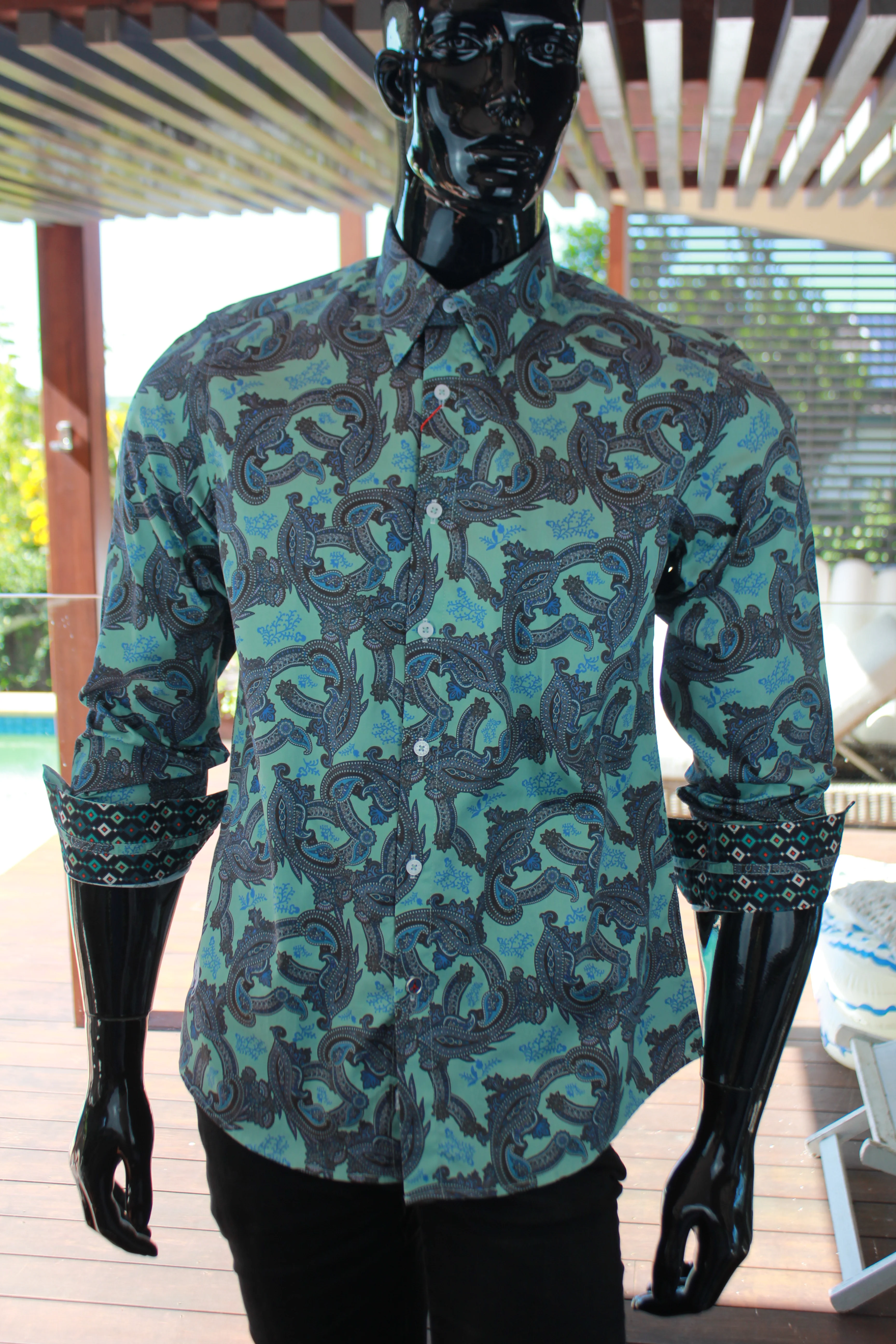 JOHN LENNON Mens Humber Long Sleeve Paisley Shirt Mint - Image 7