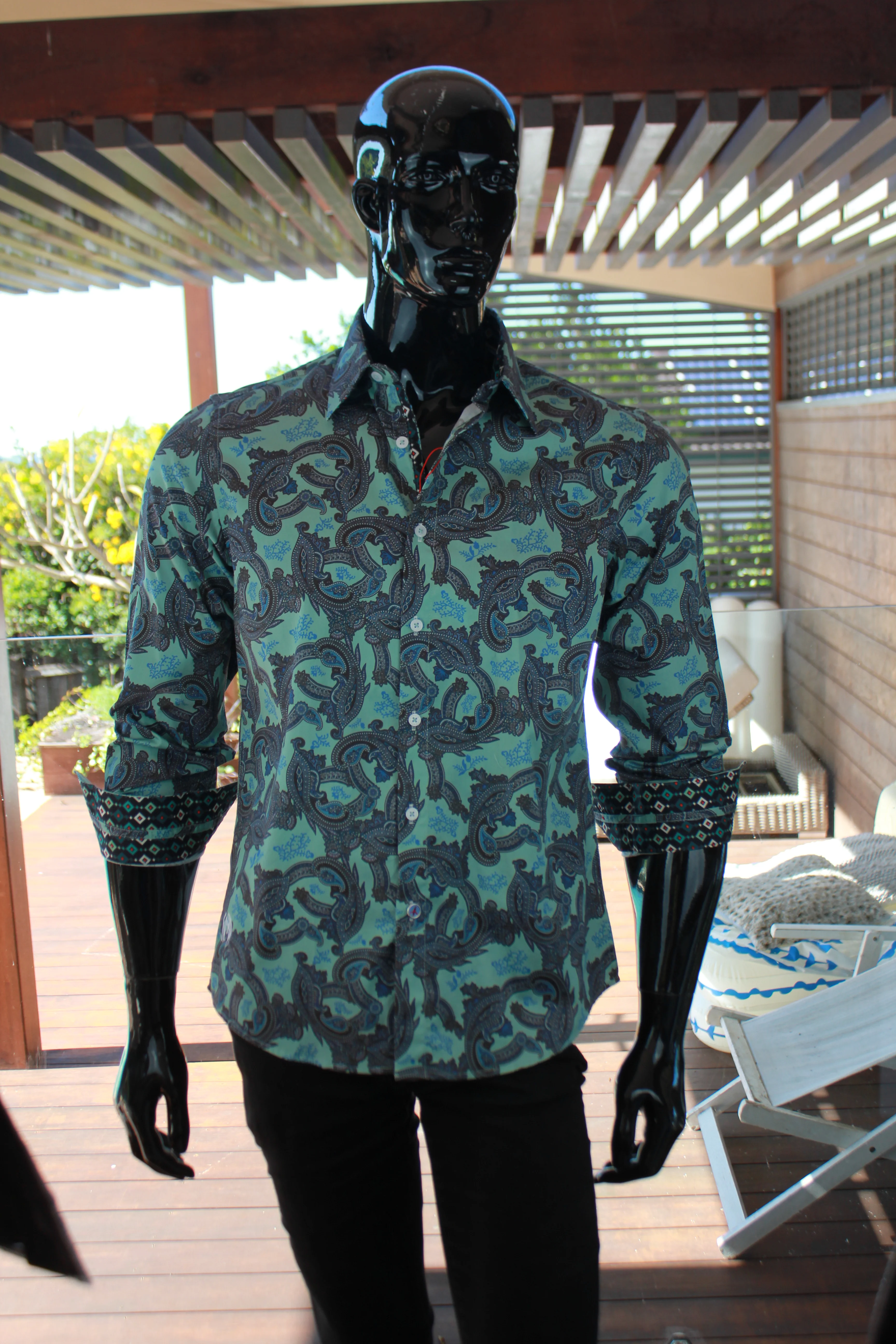 JOHN LENNON Mens Humber Long Sleeve Paisley Shirt Mint - Image 9
