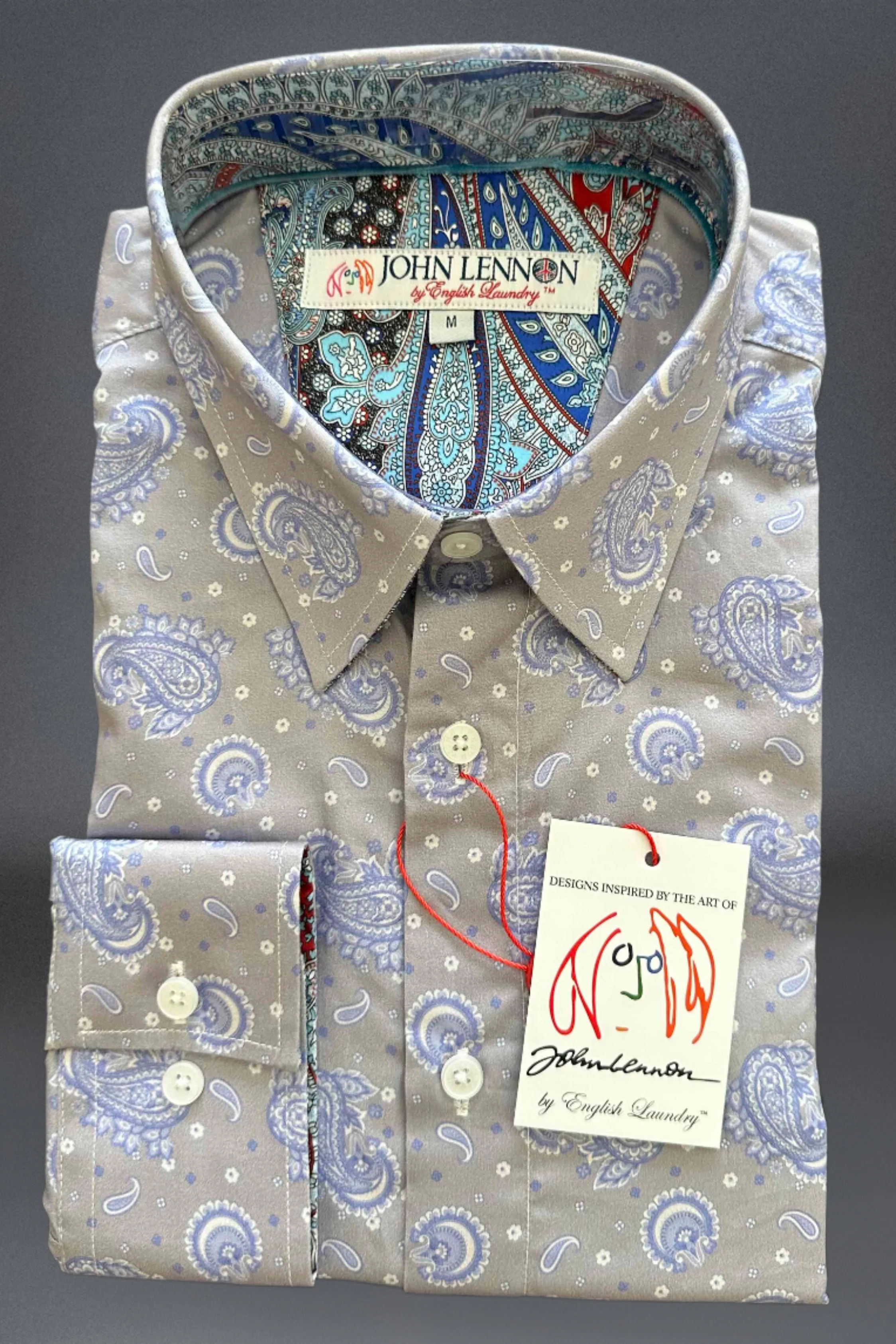 JOHN LENNON Mens Newport Long Sleeve Paisley Shirt - Mist