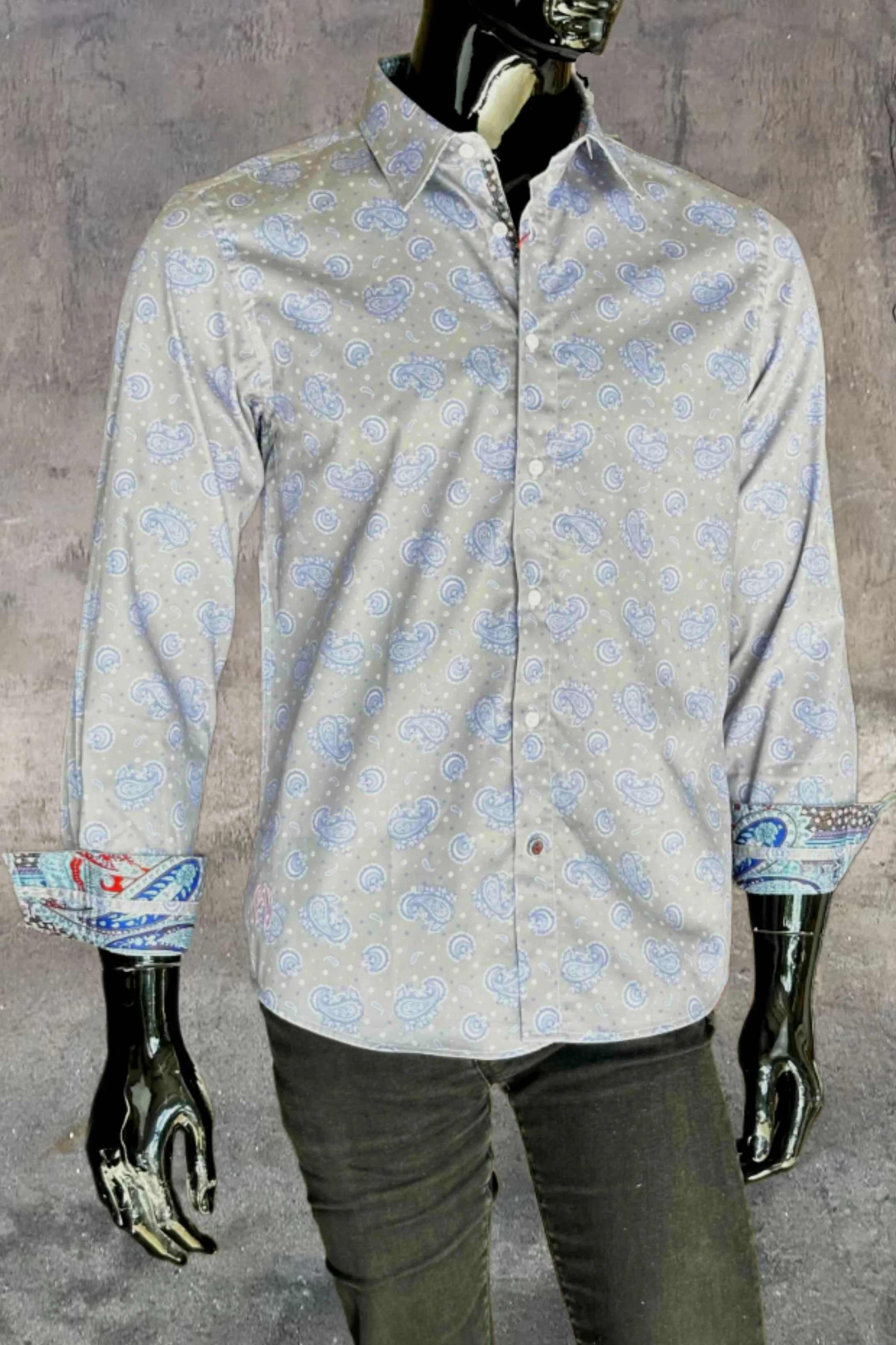 JOHN LENNON Mens Newport Long Sleeve Paisley Shirt - Mist - Image 10