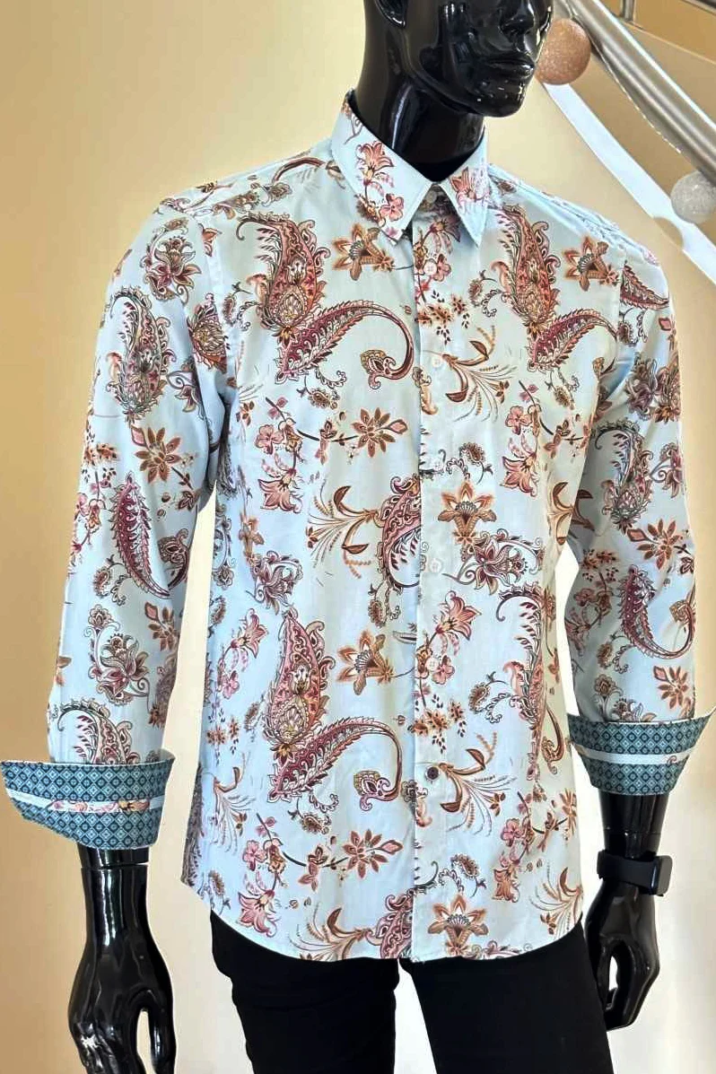 JOHN LENNON Mens Queens Park Long Sleeve Shirt - Mint Paisley