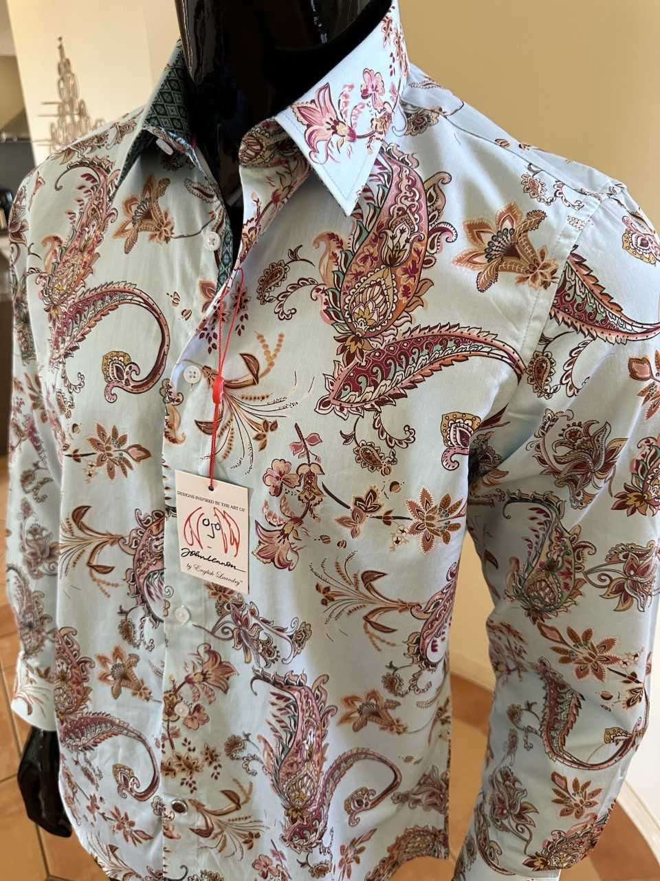 JOHN LENNON Mens Queens Park Long Sleeve Shirt - Mint Paisley - Image 8