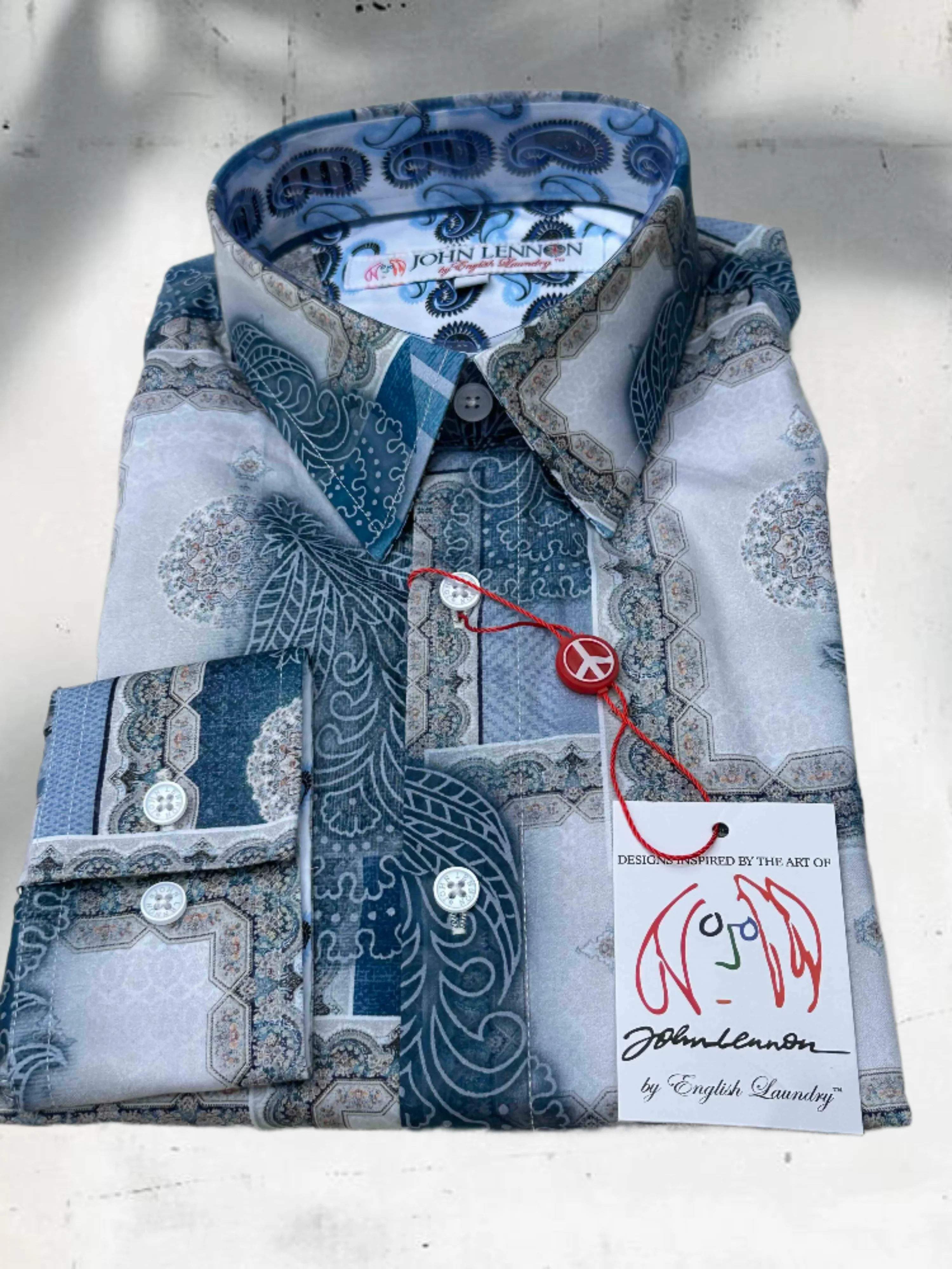 JOHN LENNON Mens Salford Long Sleeve Shirt - Blue Mist - Image 15