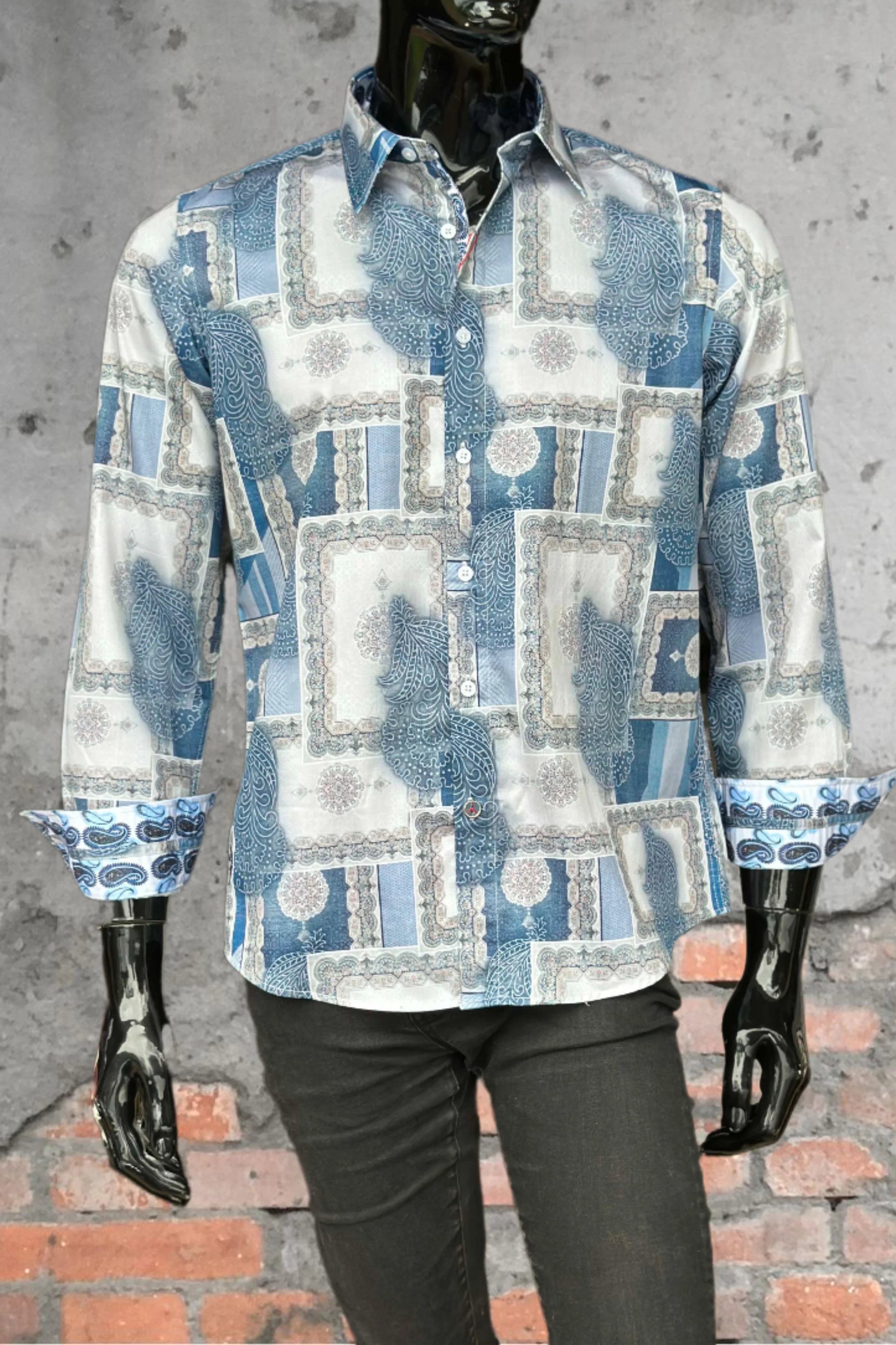 JOHN LENNON Mens Salford Long Sleeve Shirt - Blue Mist - Image 2
