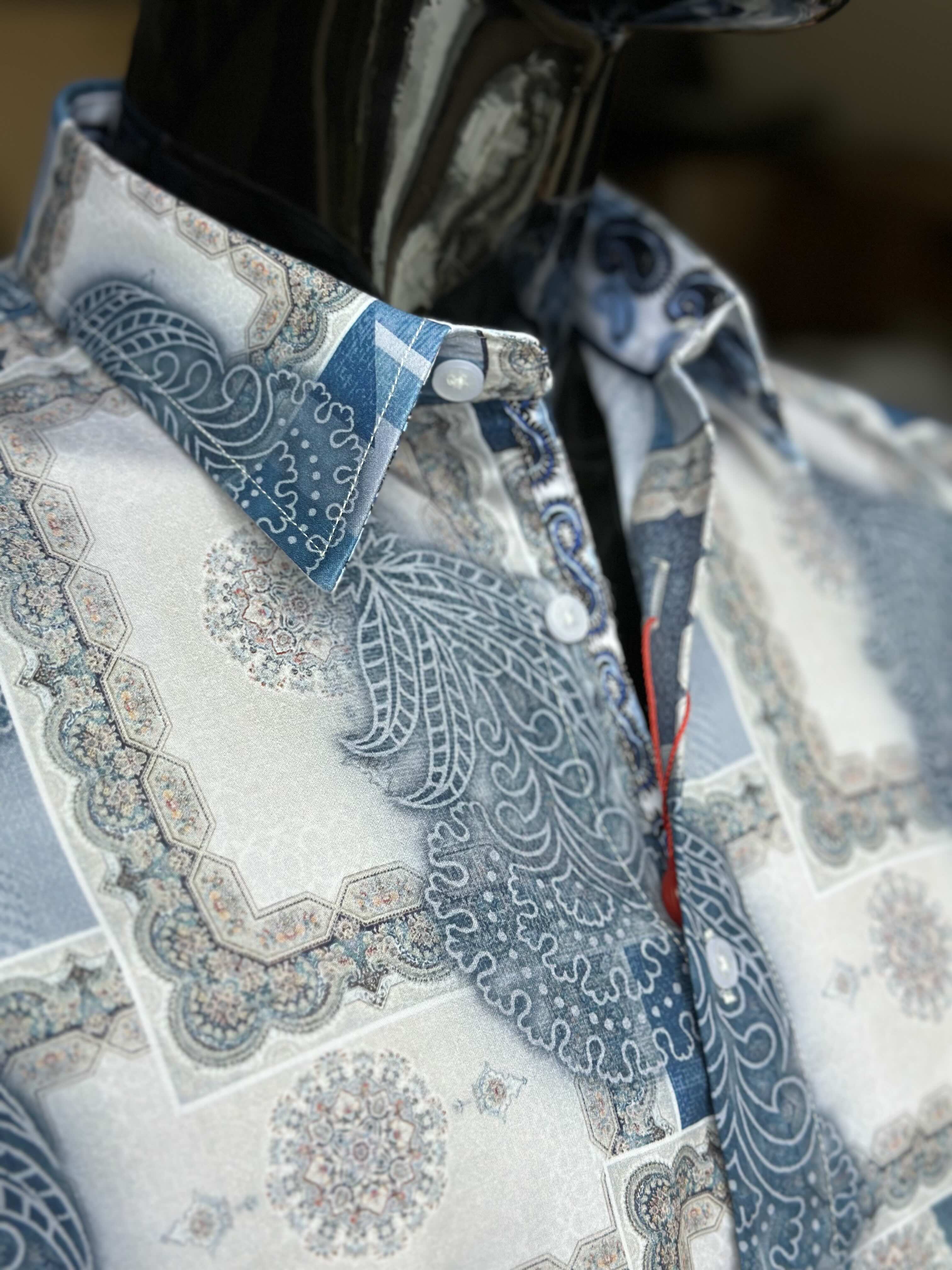 JOHN LENNON Mens Salford Long Sleeve Shirt - Blue Mist - Image 3