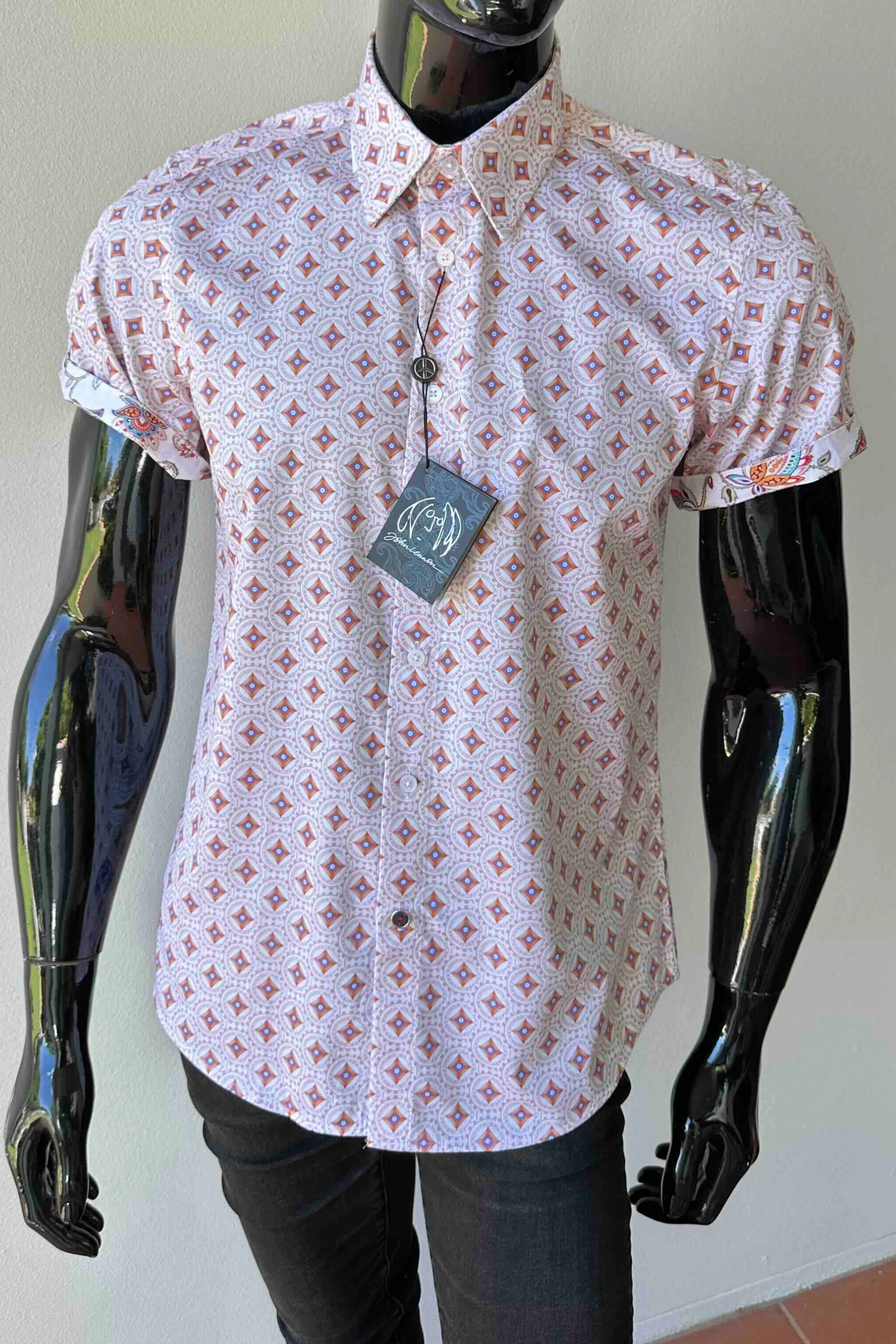 JOHN LENNON Mens Spalding Short Sleeve Shirt in Ecru - Image 2