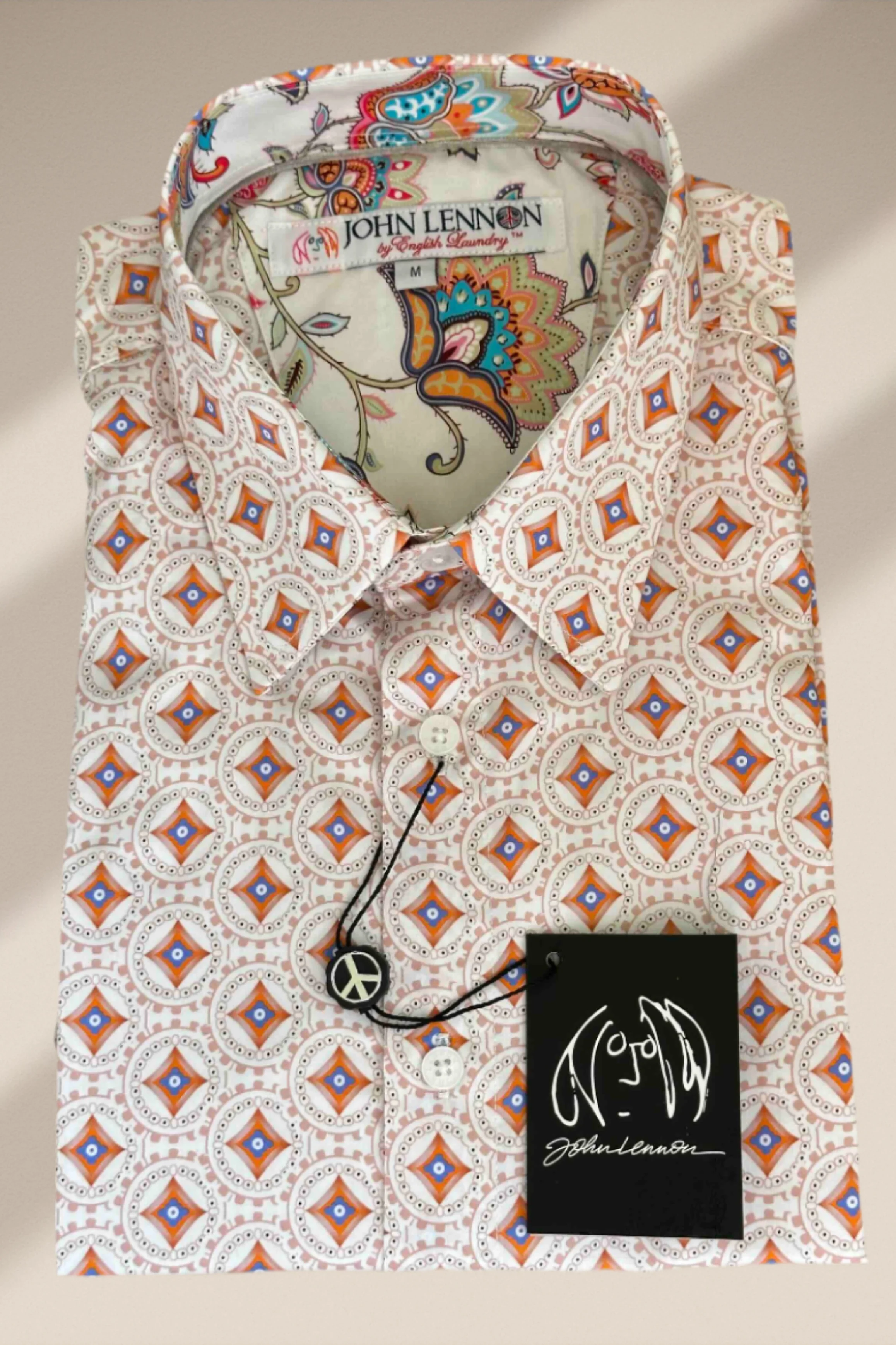 JOHN LENNON Mens Spalding Short Sleeve Shirt in Ecru - Image 6