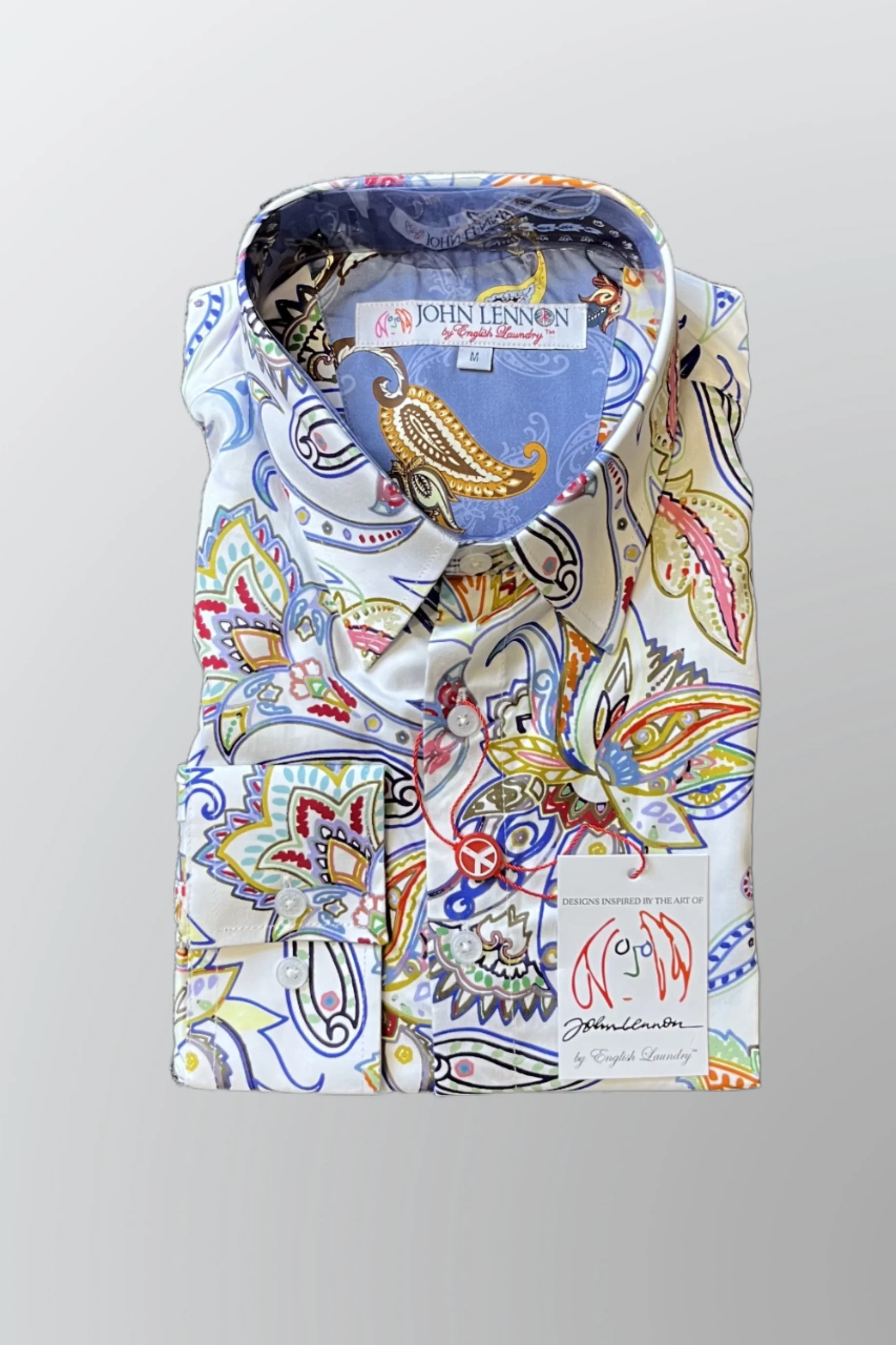 JOHN LENNON Mens Villa Park Long Sleeve Paisley Shirt White - Image 11