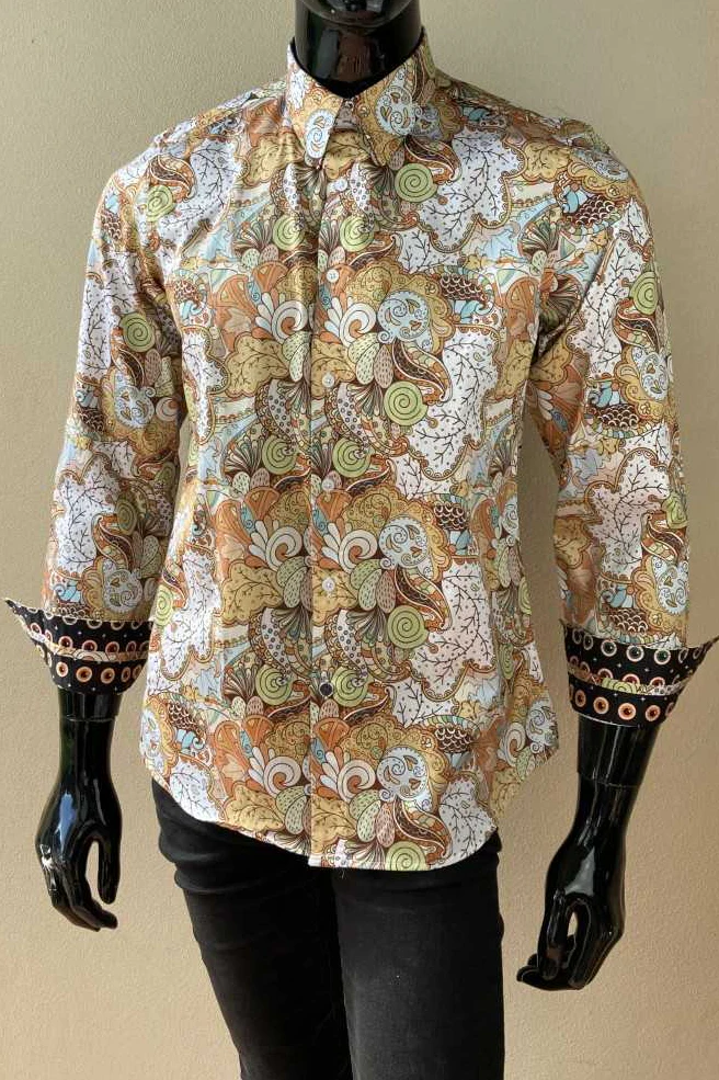 JOHN LENNON Mens Watford Long Sleeve Paisley Shirt - Mustard - Image 2